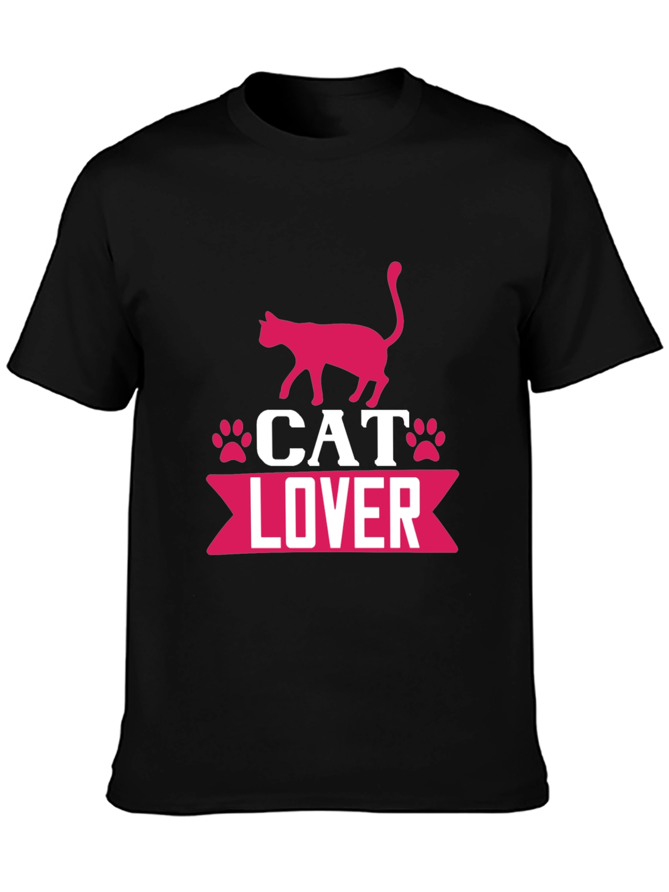 Black Cat Lover Graphic T-Shirt - Cute Pink Design view 3