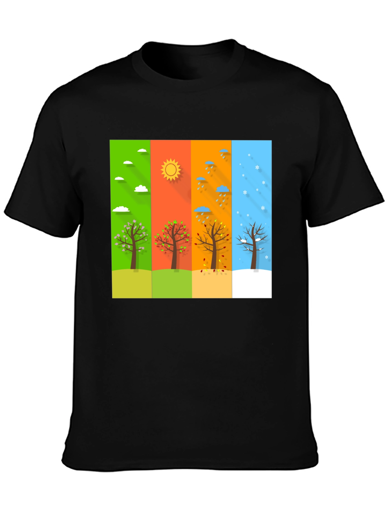 Black Seasons Tree Graphic Tee - Black Cotton T-Shirt view 3