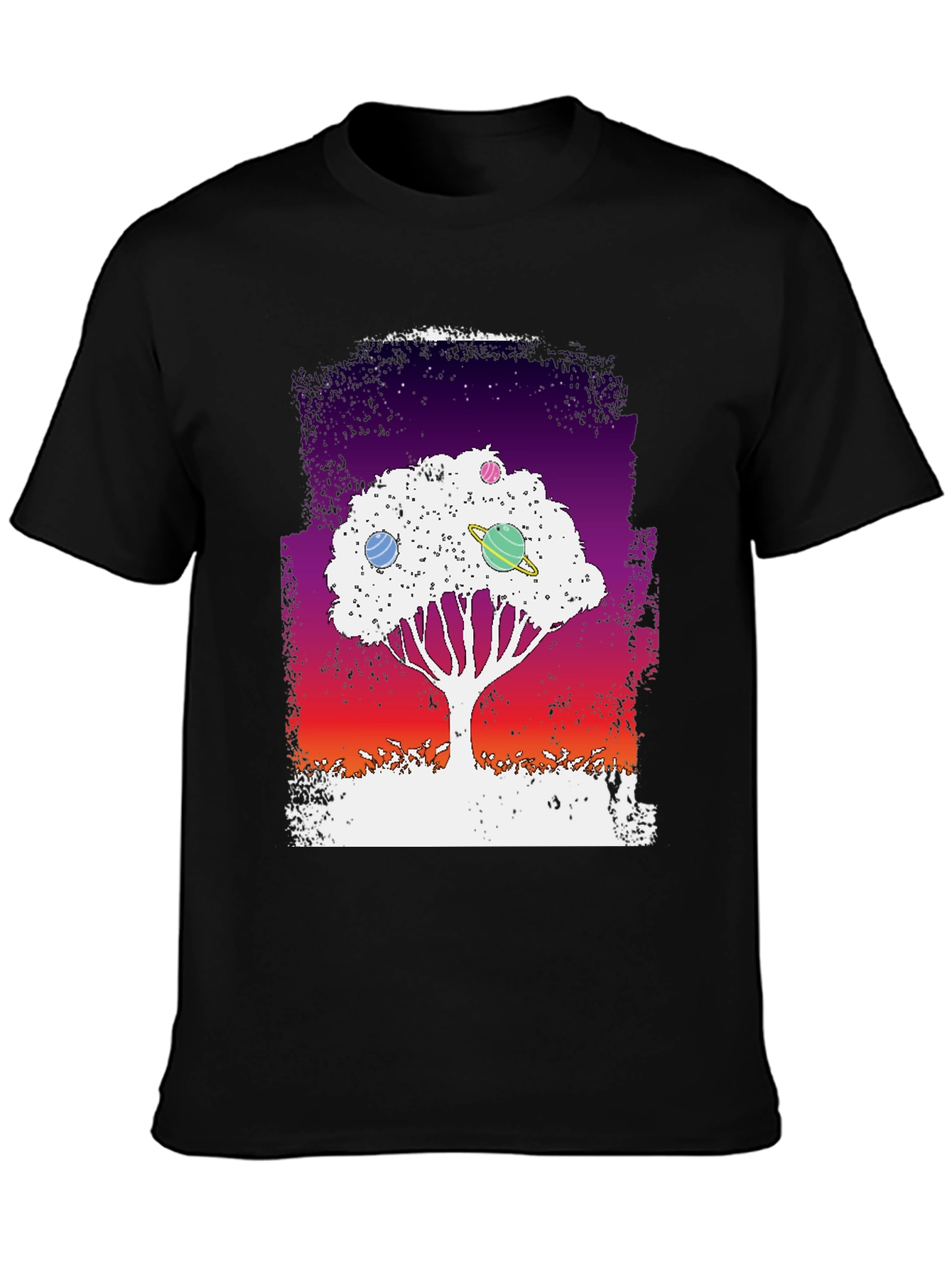 Black Galaxy Tree Graphic Tee - Black Unisex T-Shirt view 3