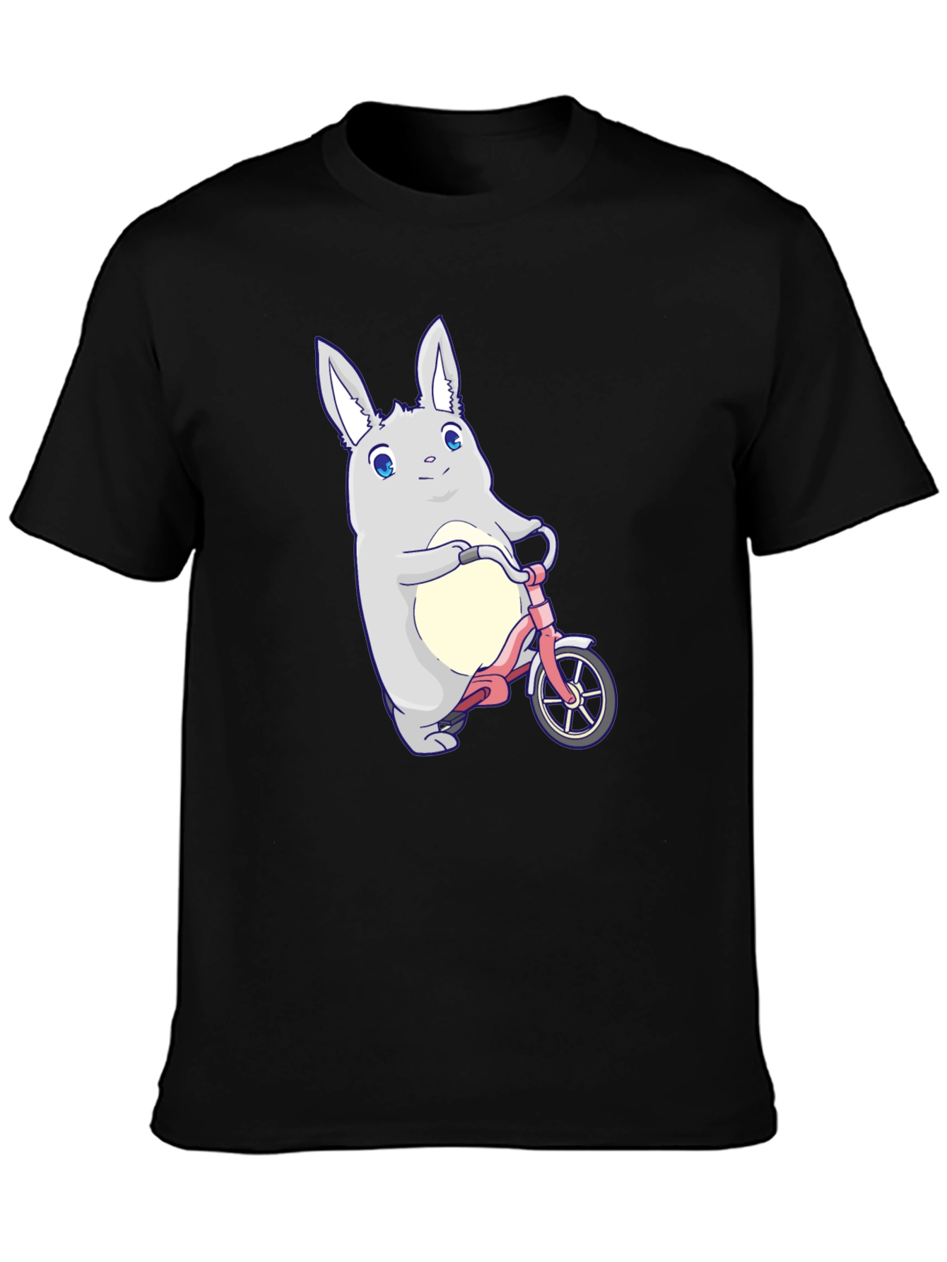 Black Cute Bunny on Bike Graphic T-Shirt view 3