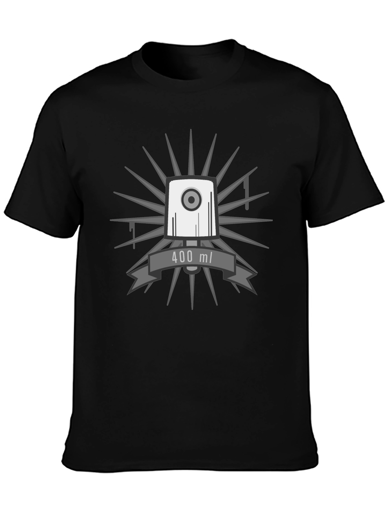 Black Black T-Shirt with Graffiti Spray Cap Design view 3