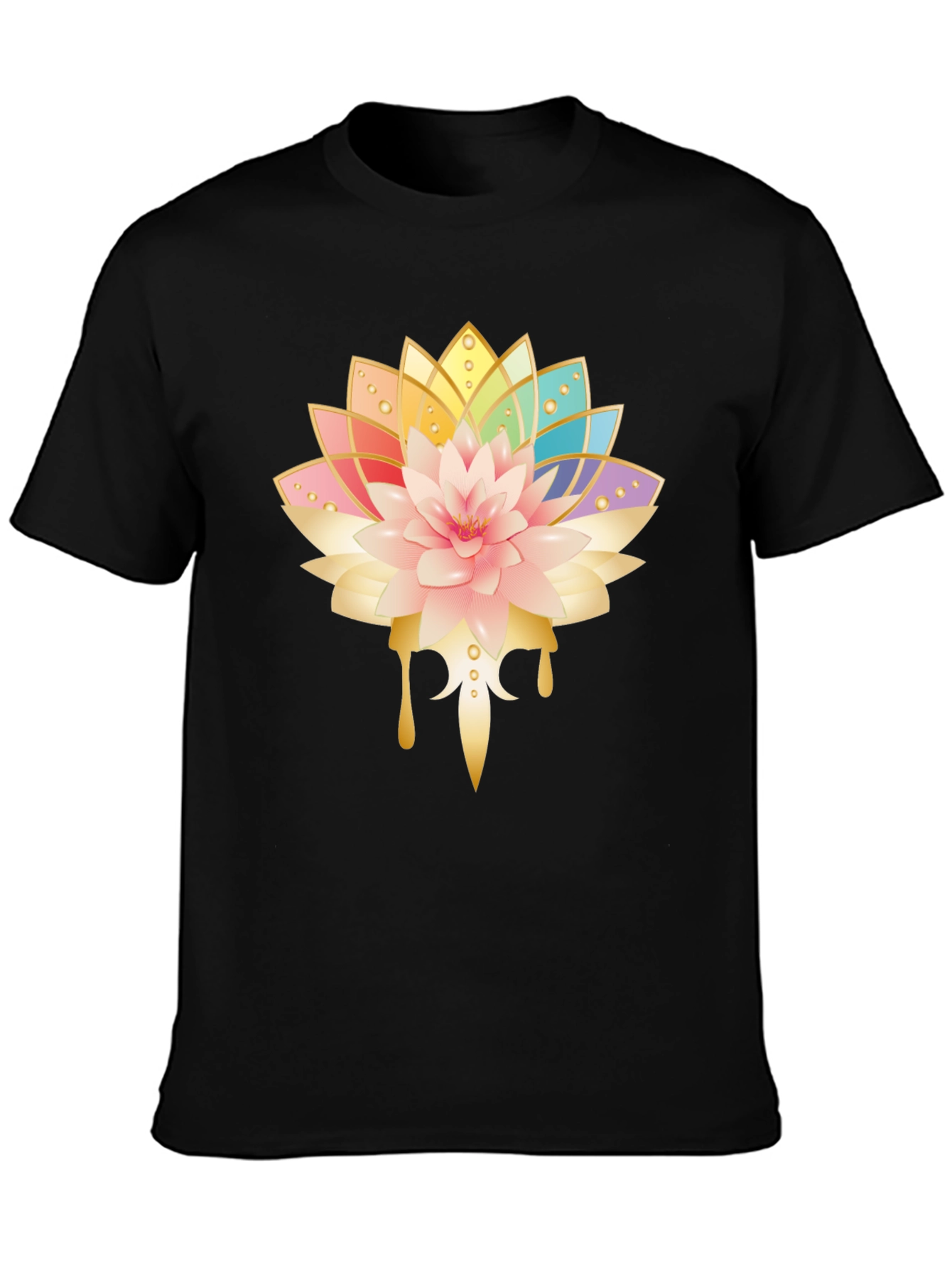Black Lotus Flower Graphic Black T-Shirt view 3