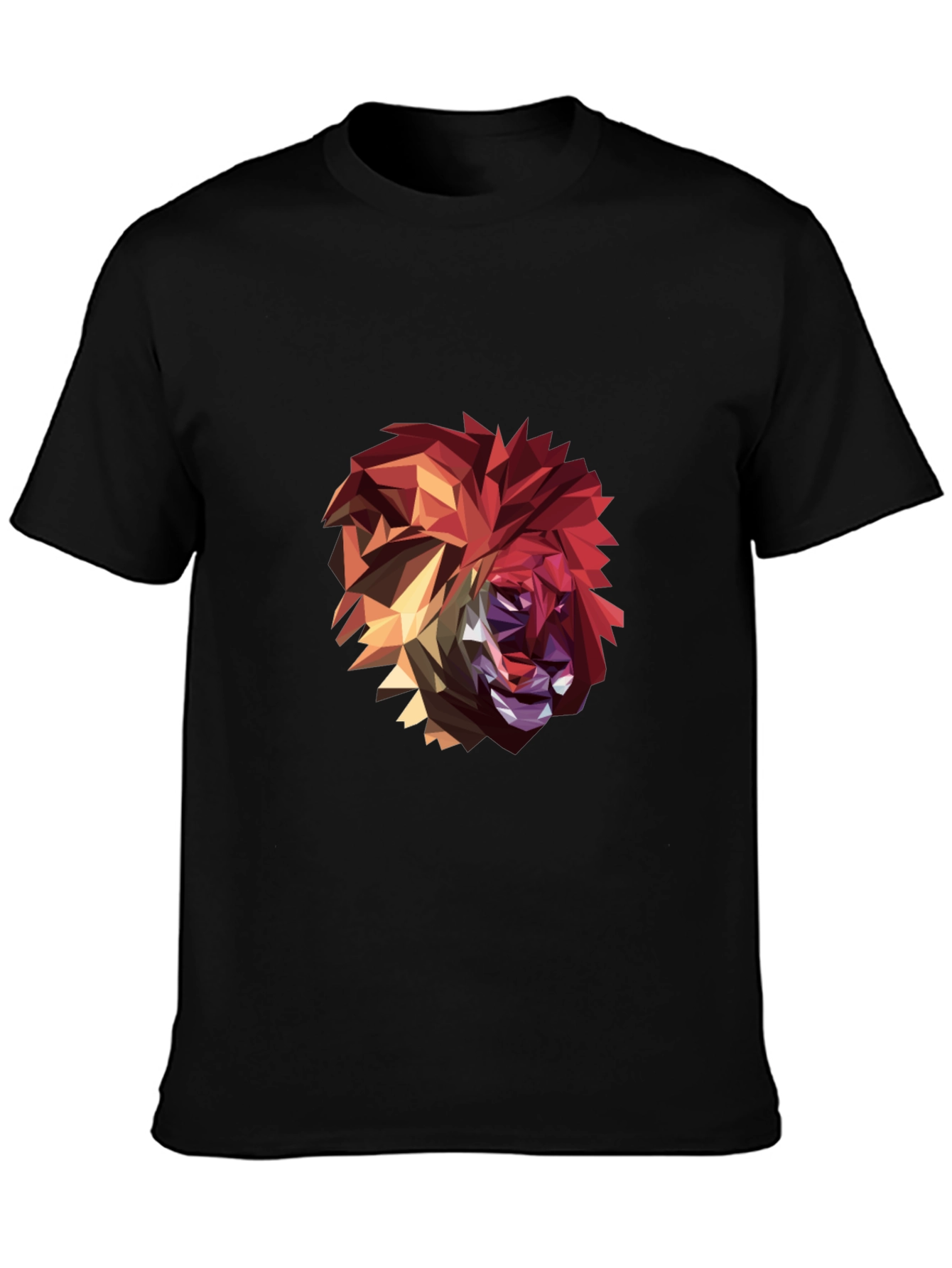 Black Geometric Lion Graphic Black T-Shirt view 3