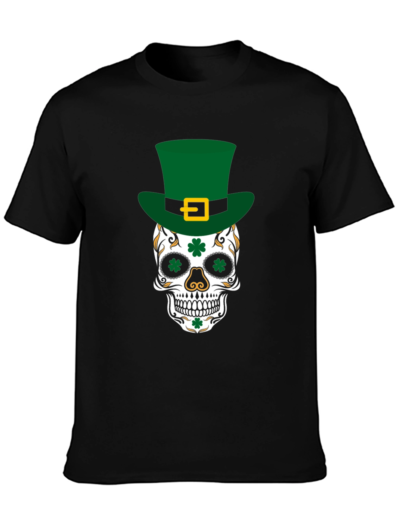 Black Lucky Skull St. Patrick's Day T-Shirt view 3