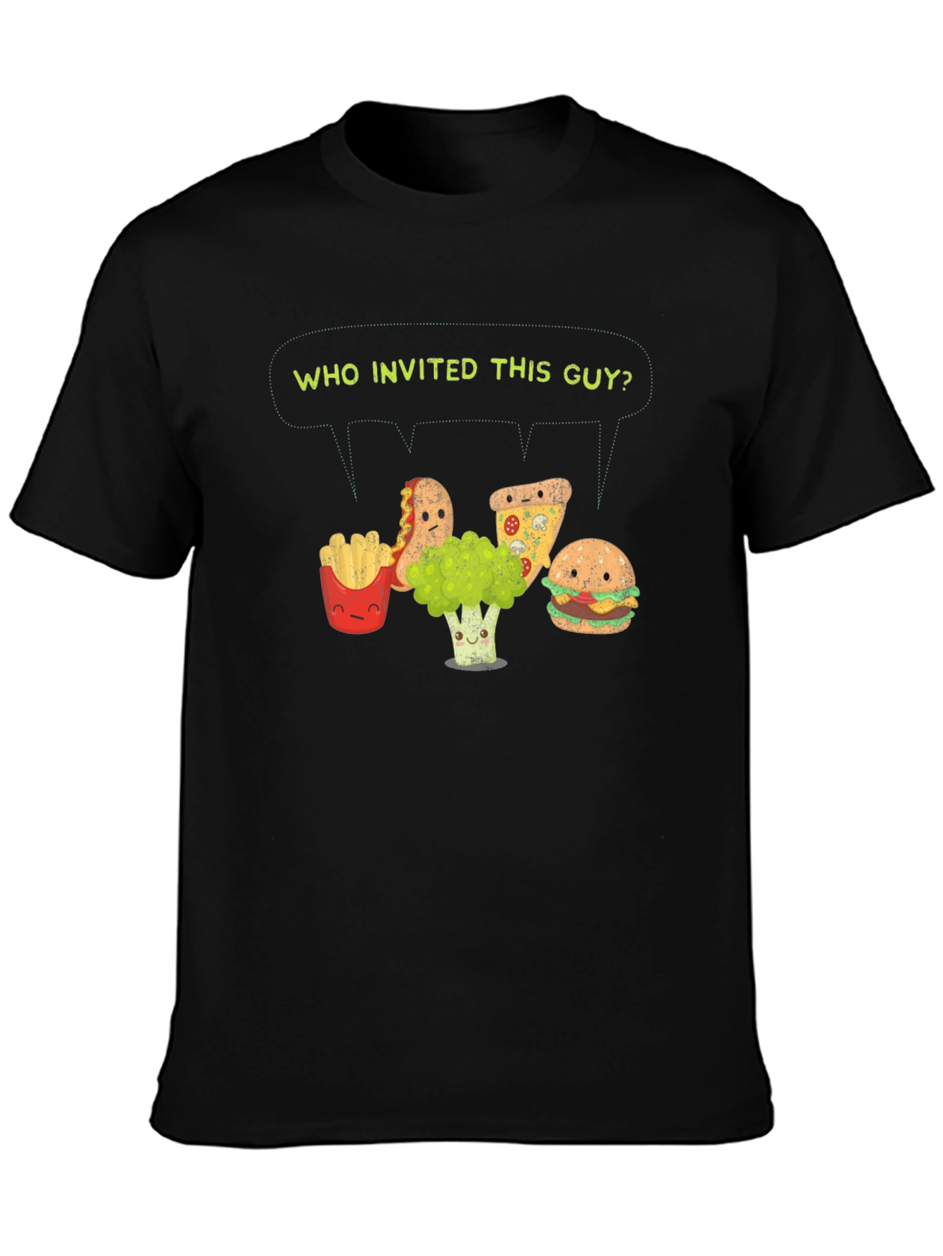 Black Funny Broccoli T-Shirt - Who Invited This Guy view 3