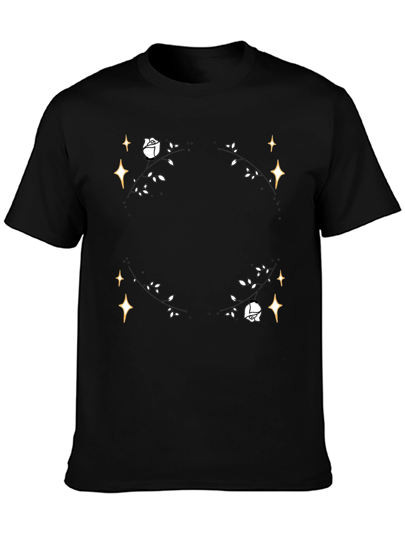 Black Floral Star T-Shirt - Black Cotton Graphic Tee view 3