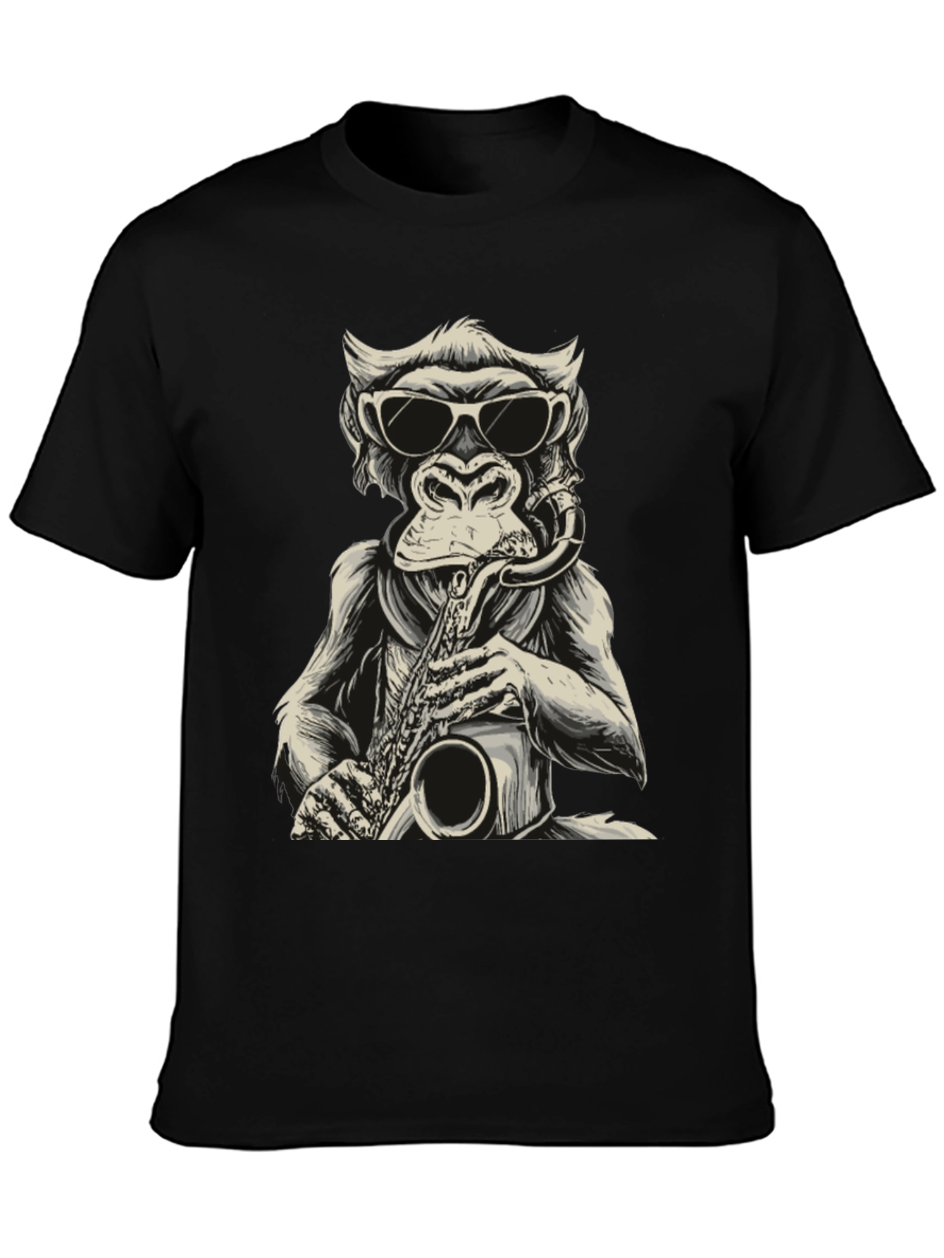 Black Cool Monkey Saxophone Player Graphic T-Shirt view 3
