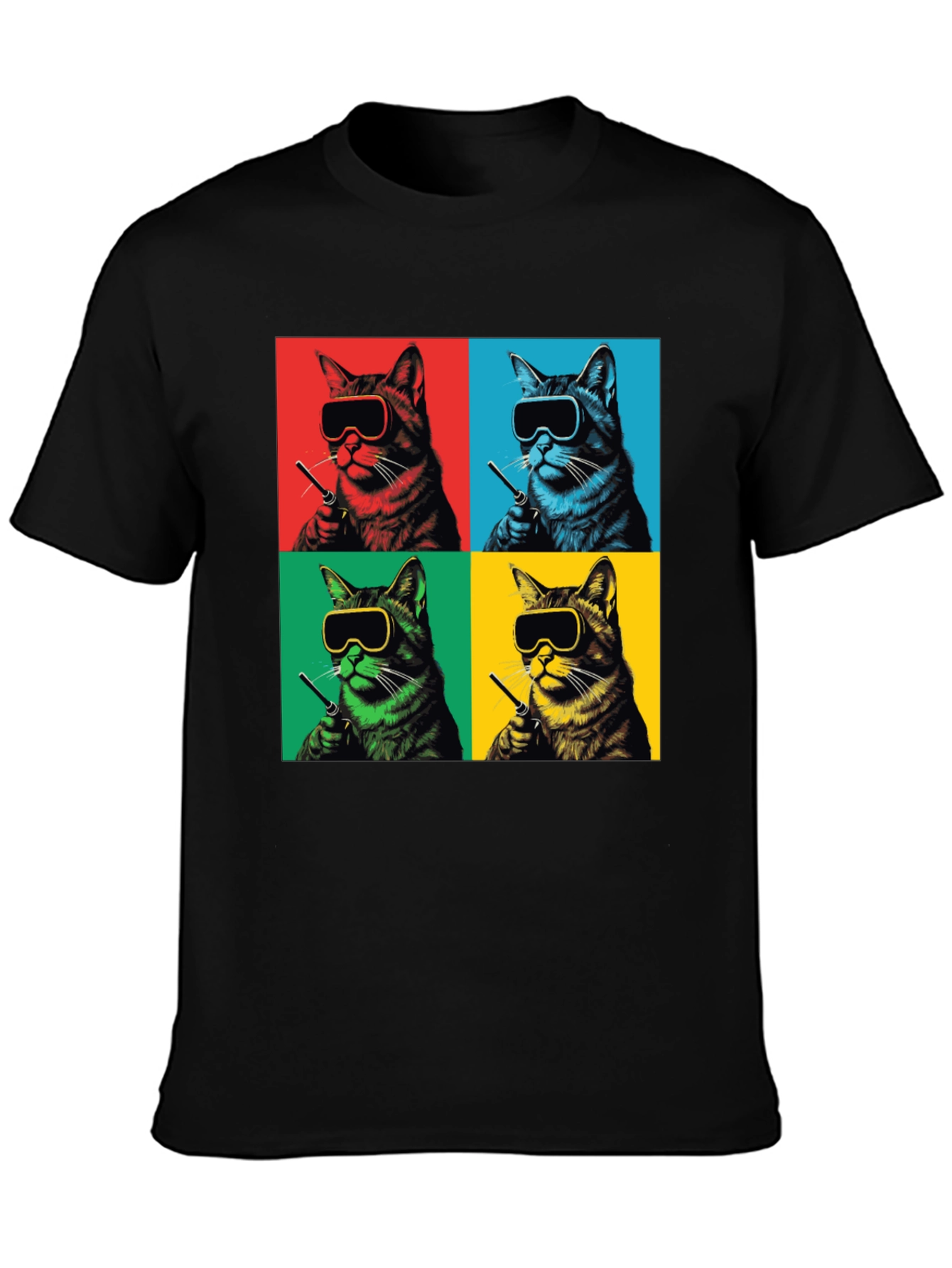 Black Pop Art Cat T-Shirt - Quirky Feline Style view 3