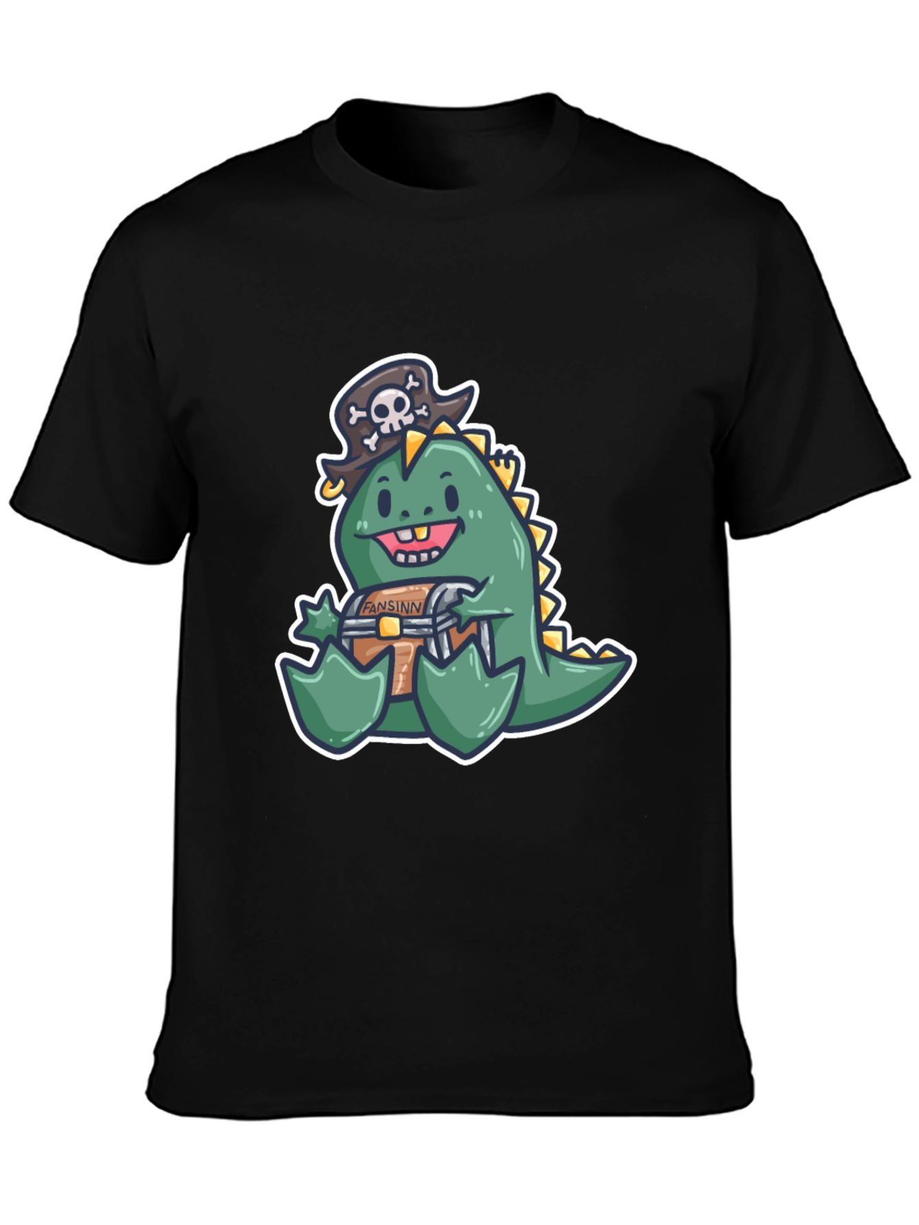Black Dino Pirate Treasure Chest T-Shirt view 3