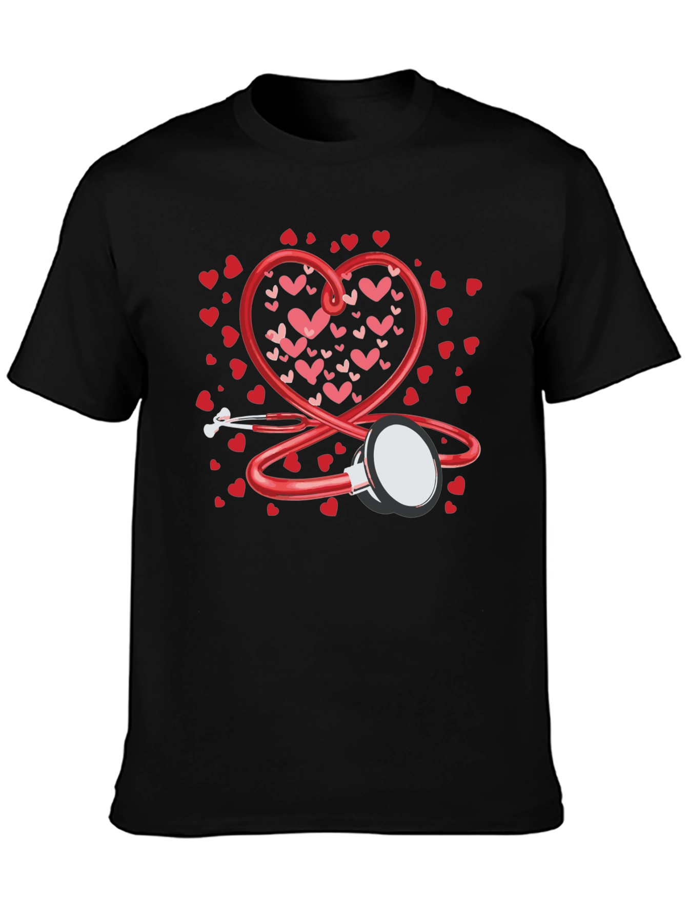 Black Heart Stethoscope Valentine's Day Black T-Shirt view 3