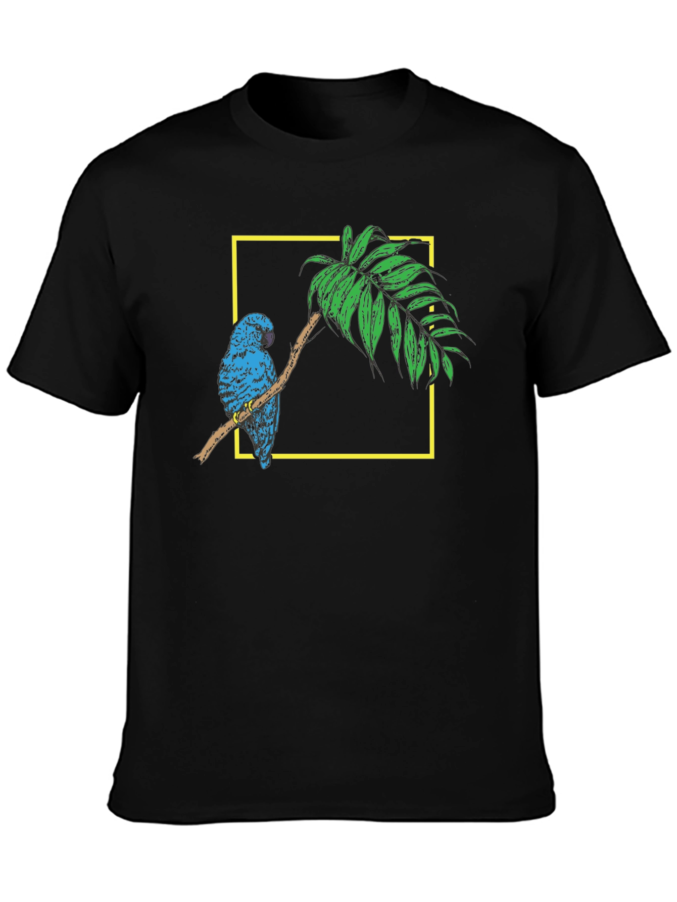 Black Parrot on Branch Black Graphic Tee view 3