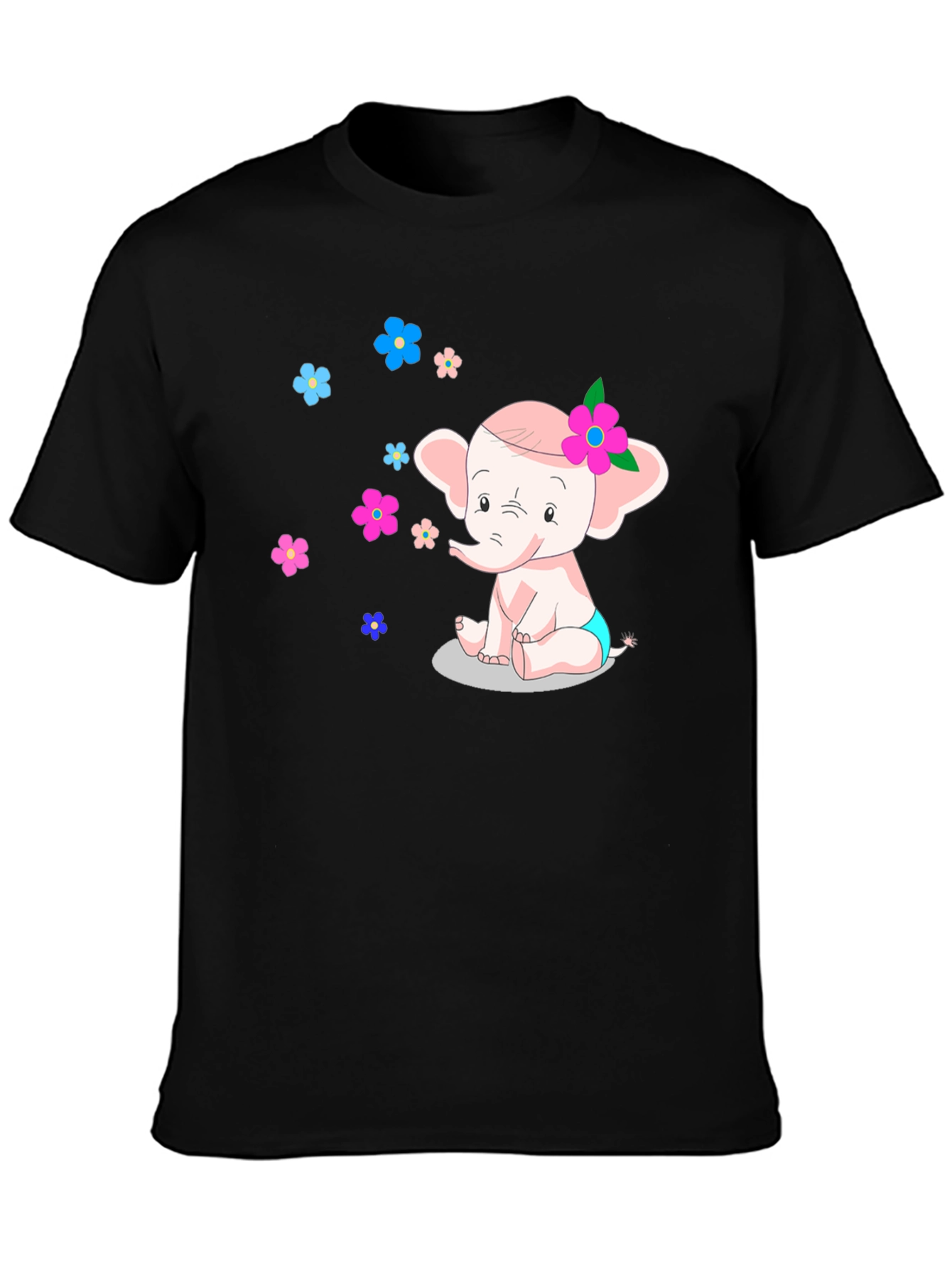 Black Cute Cartoon Elephant Graphic Tee view 3