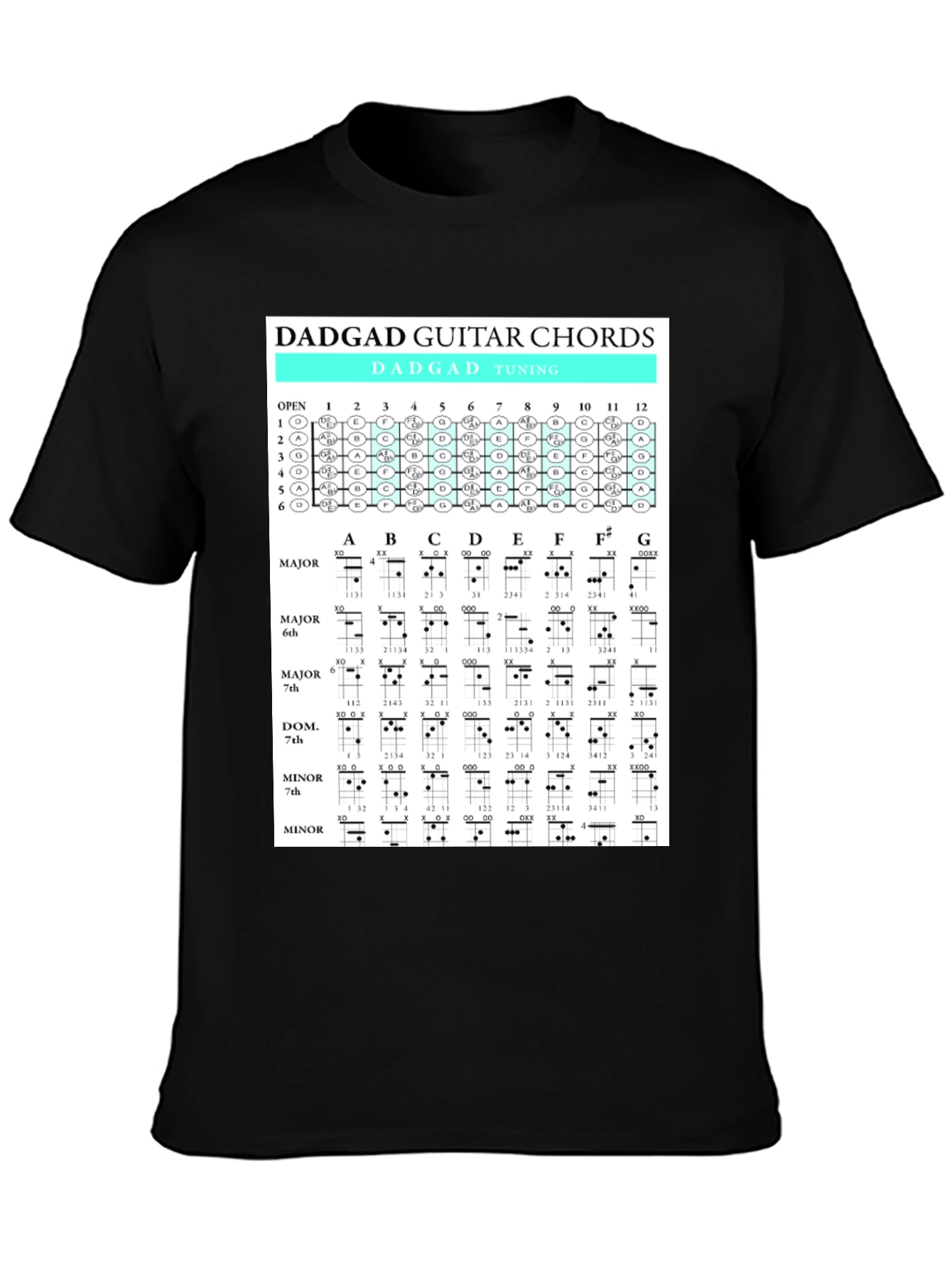 Black DADGAD Guitar Chords Black T-Shirt view 3