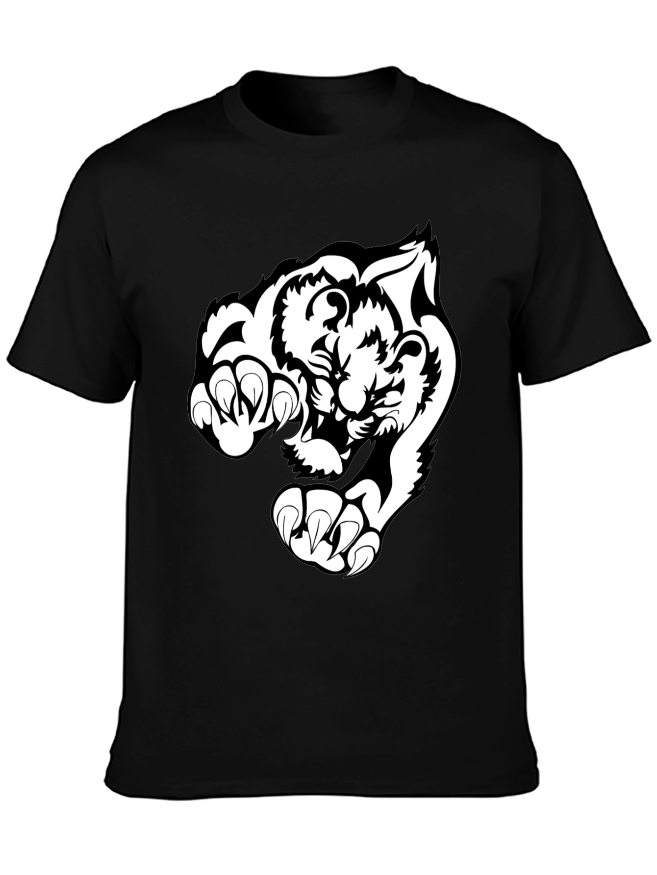 Black Black T-Shirt with White Tiger Graphic view 3