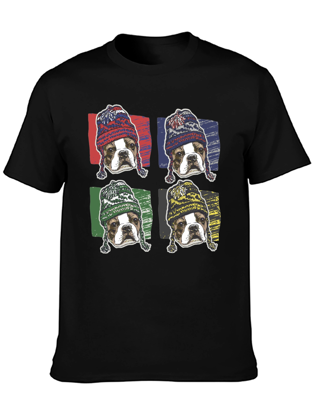 Black Dog in Hats Graphic Tee - Trendy Pop Art Style view 3