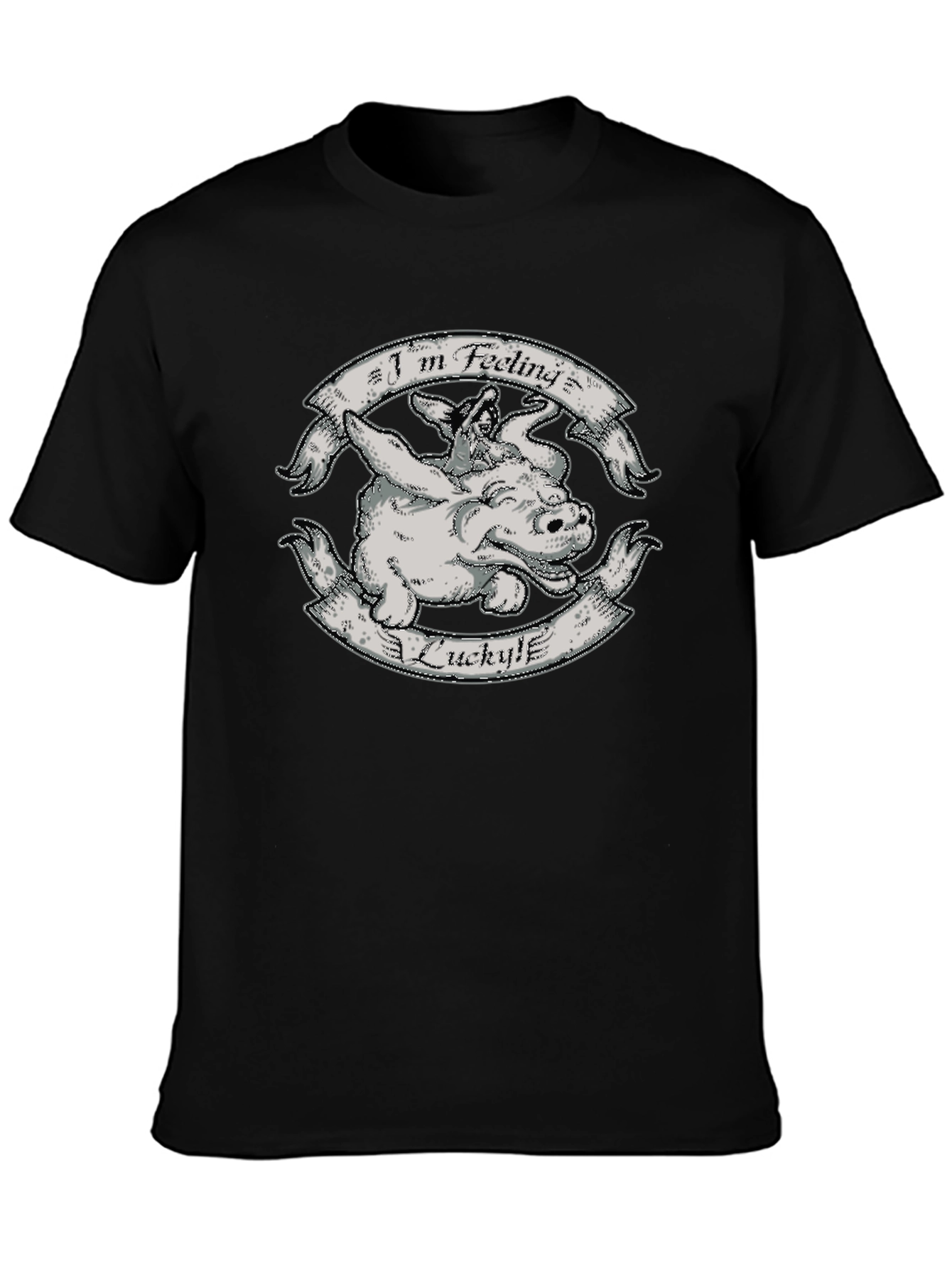 Black Lucky Pig Graphic Print Black T-Shirt view 3