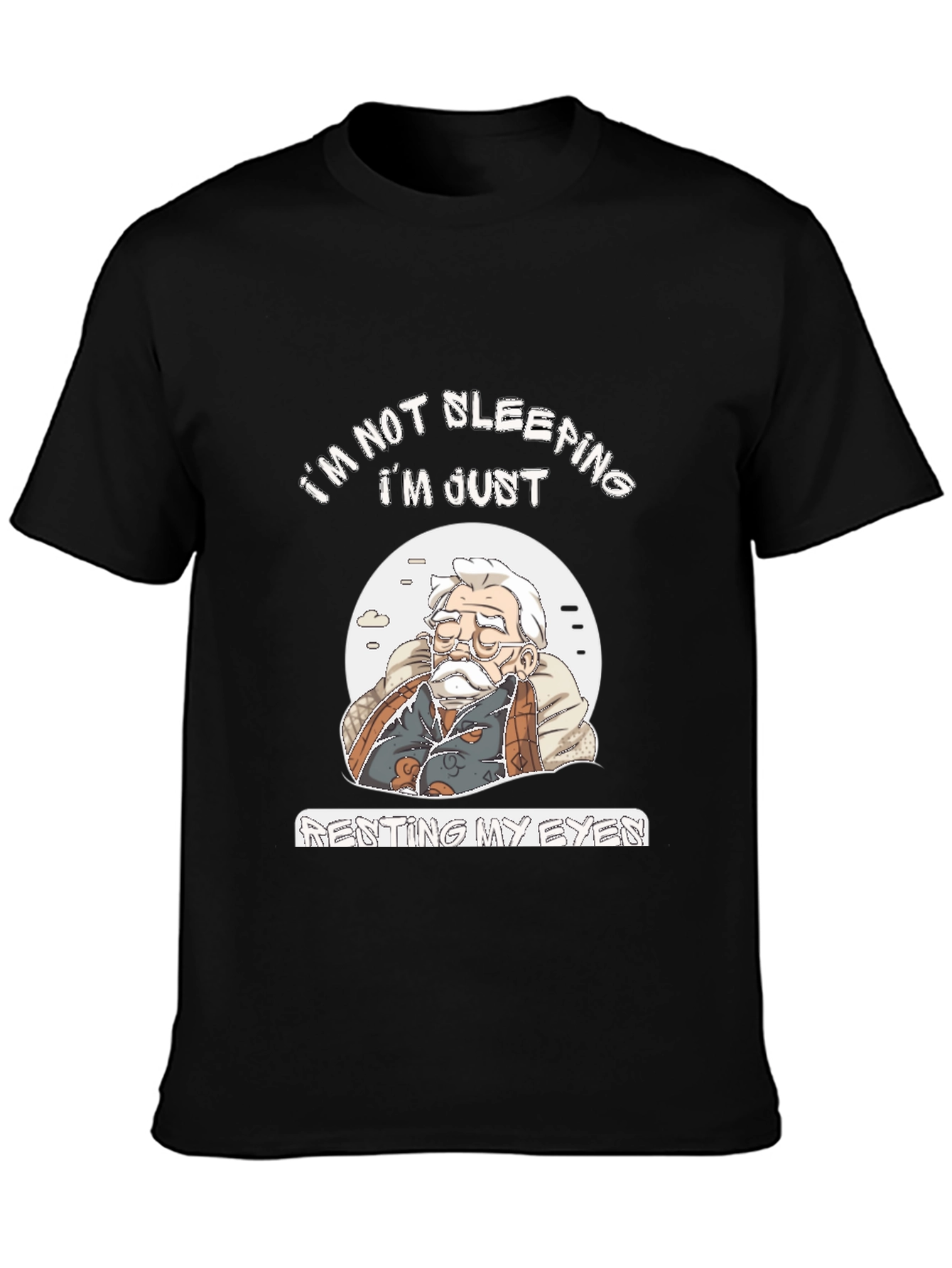 Black Funny "I'm Not Sleeping" Graphic T-Shirt view 3