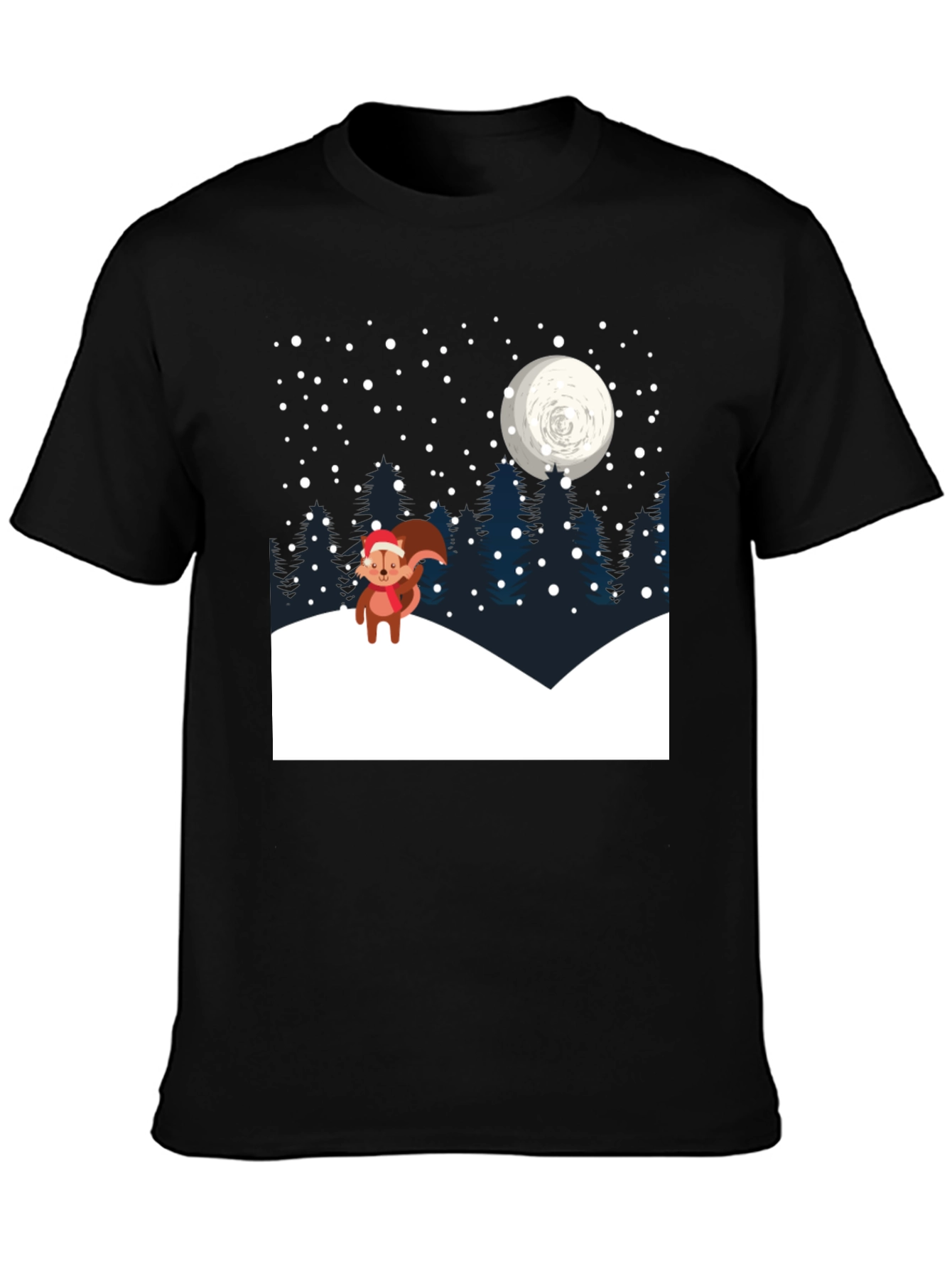 Winter Squirrel T-Shirt: Holiday Night Scene Graphic Tee - 3