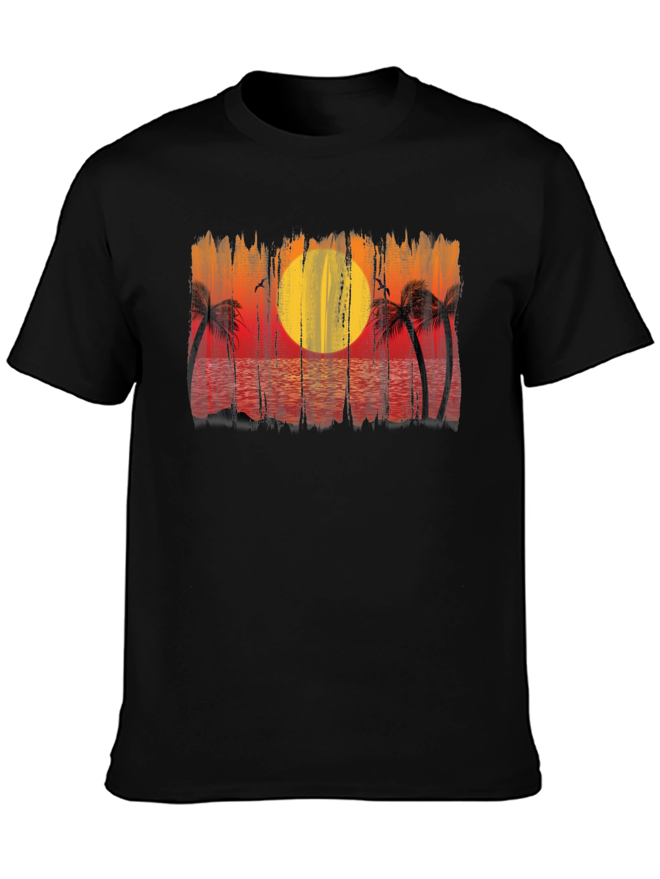 Black Sunset Palm Tree Graphic Black T-Shirt view 3