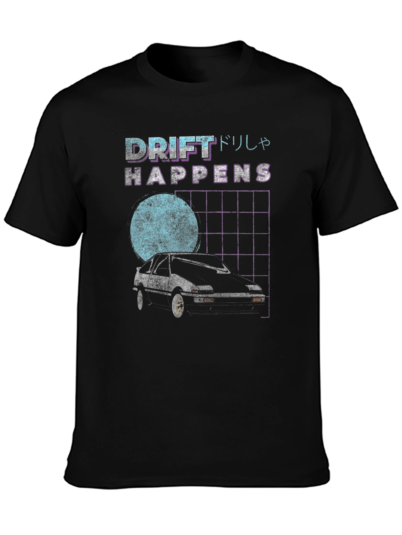 Black Drift Happens Graphic Tee - Retro Car Design view 3
