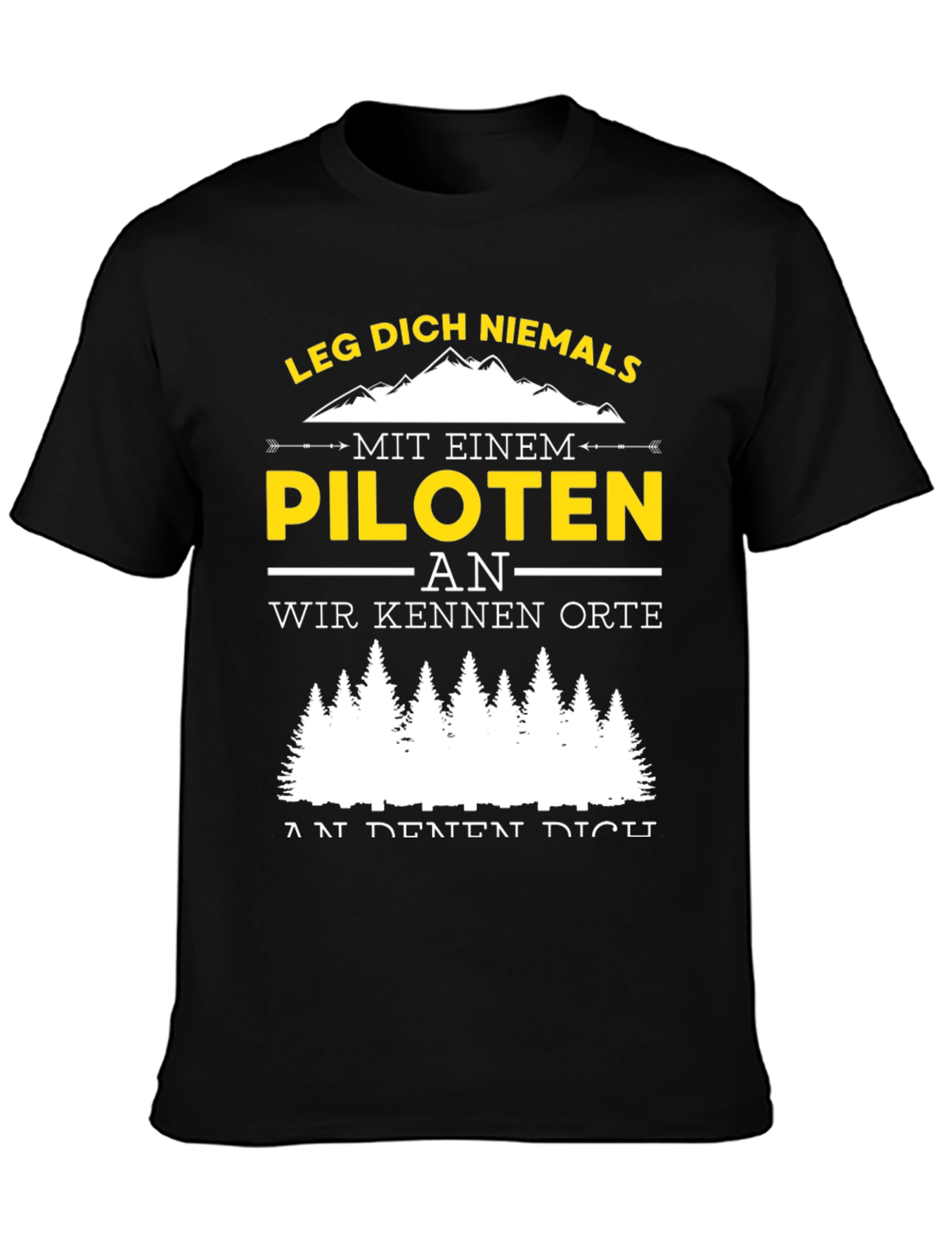 Black Pilot Humor Graphic T-Shirt - "Leg Dich Niemals..." view 3