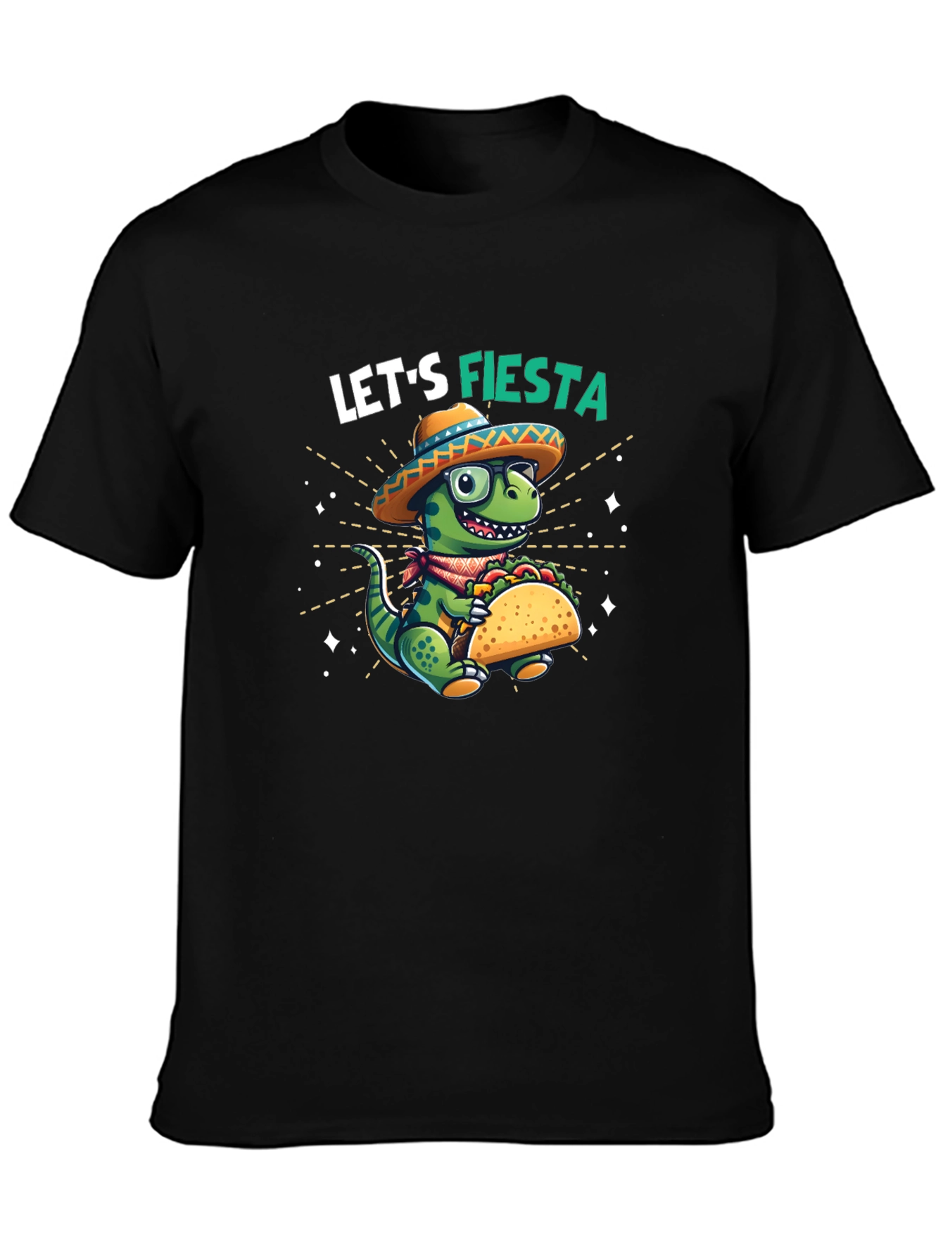 Black Let's Fiesta Dinosaur Taco T-Shirt view 3