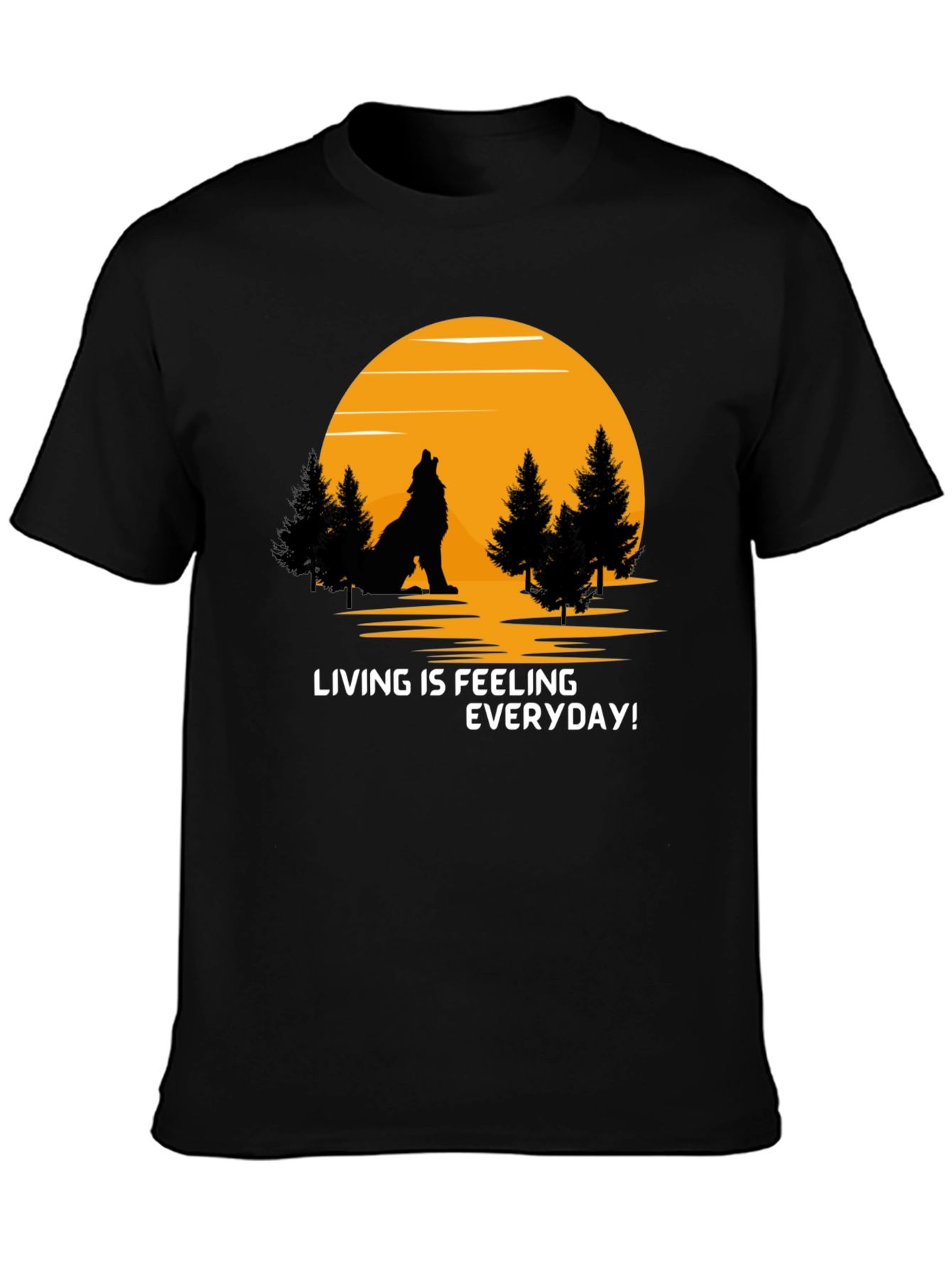 Black Wolf Howling at Moon Graphic T-Shirt view 3