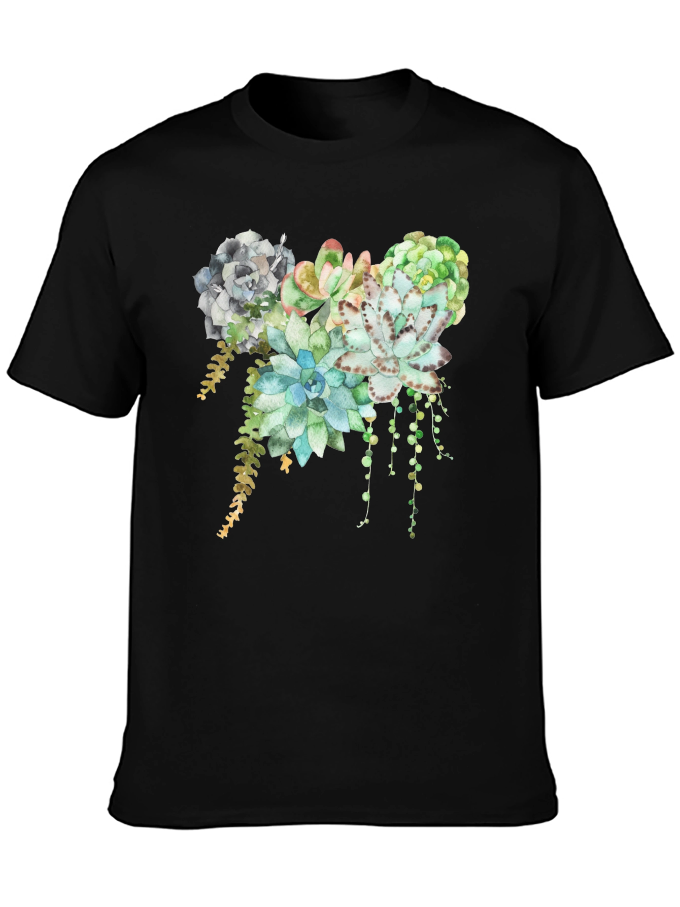 Black Succulent Print T-Shirt - Stylish Botanical Design view 3