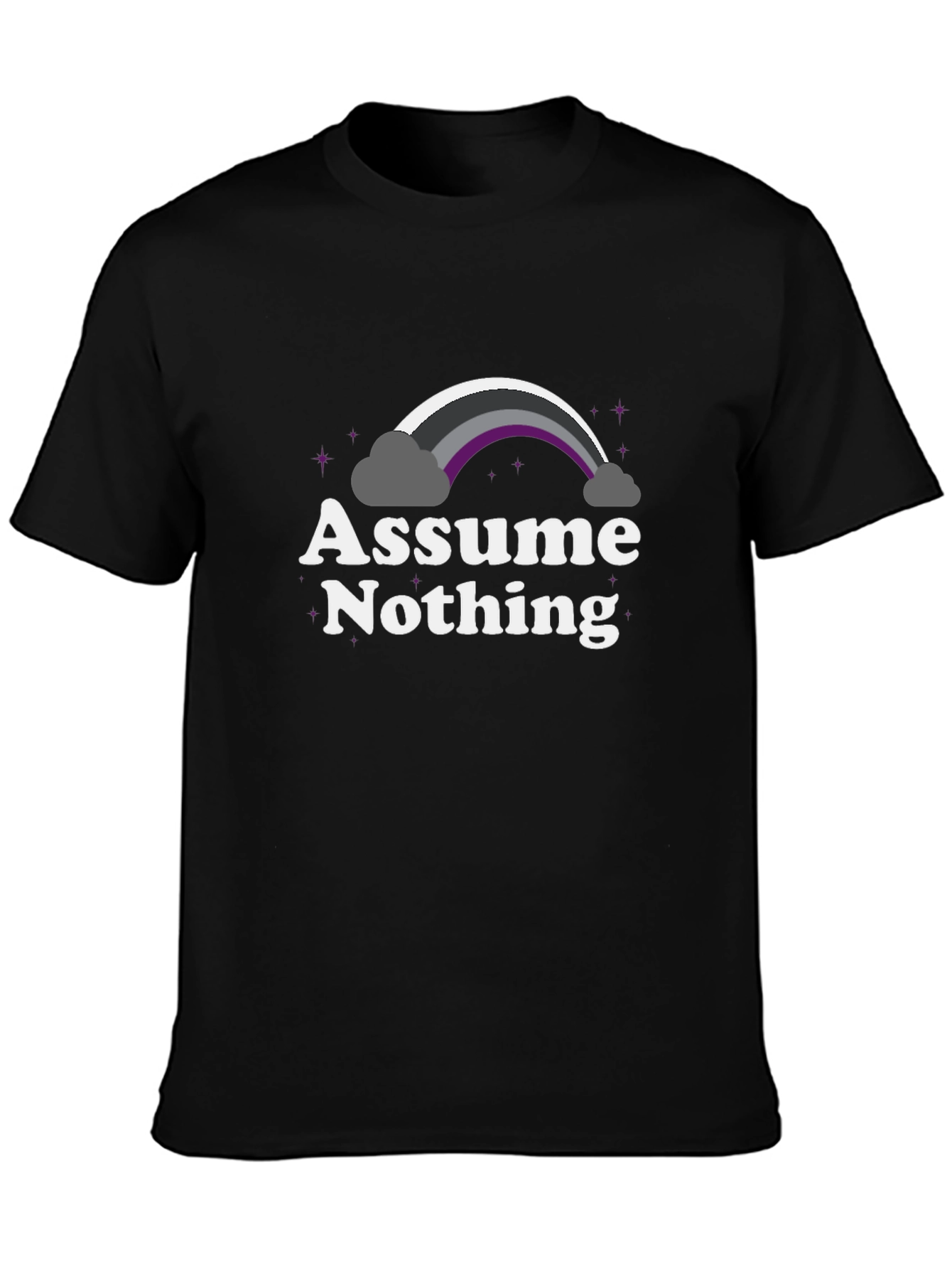 Black Assume Nothing Asexual Pride Rainbow Graphic Tee view 3