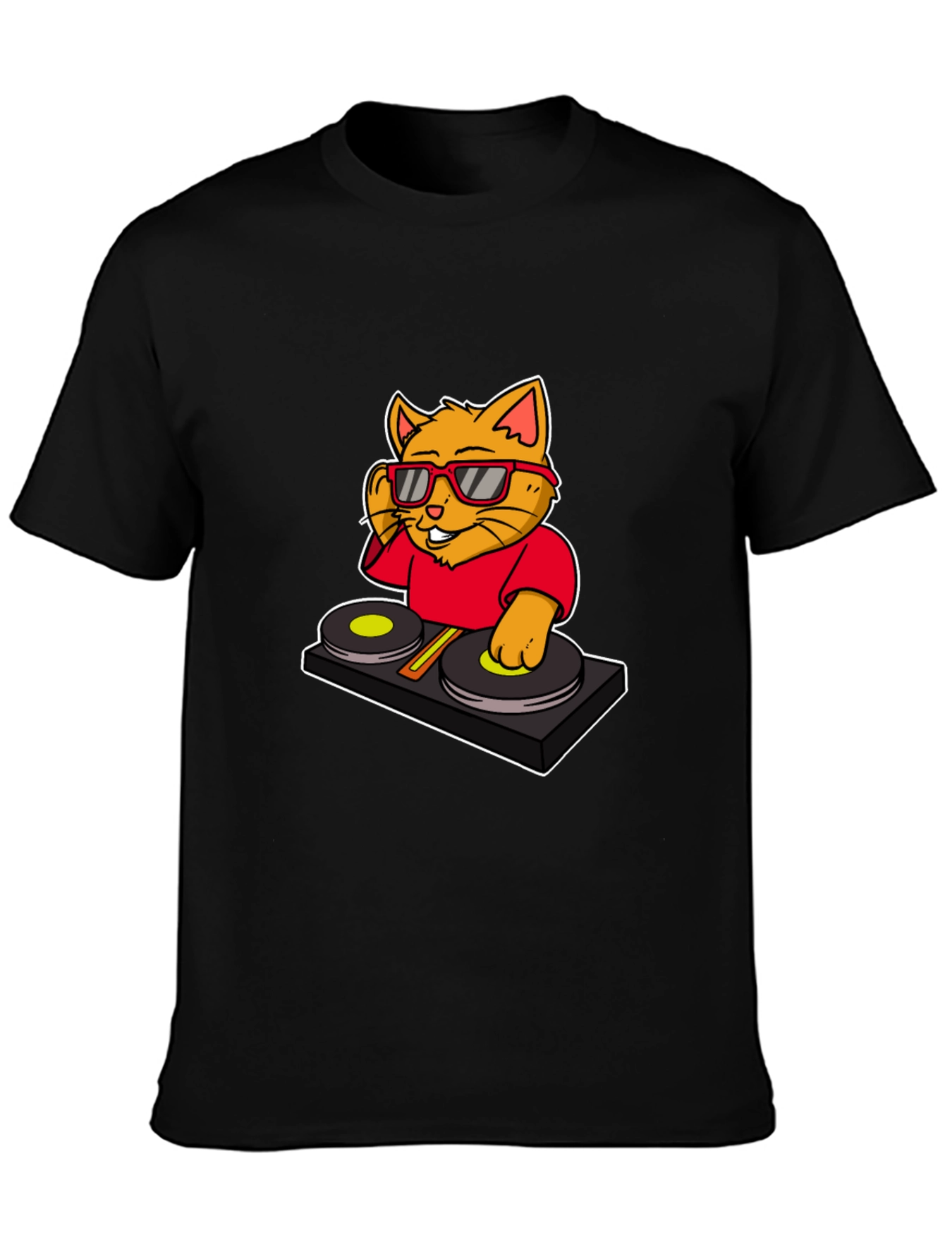 Black DJ Cat Graphic T-Shirt - Cool Music Lover Tee view 3