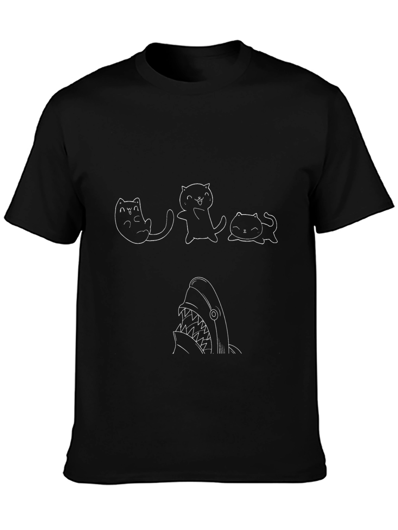Black Cute Cat Shark T-Shirt - Black view 3