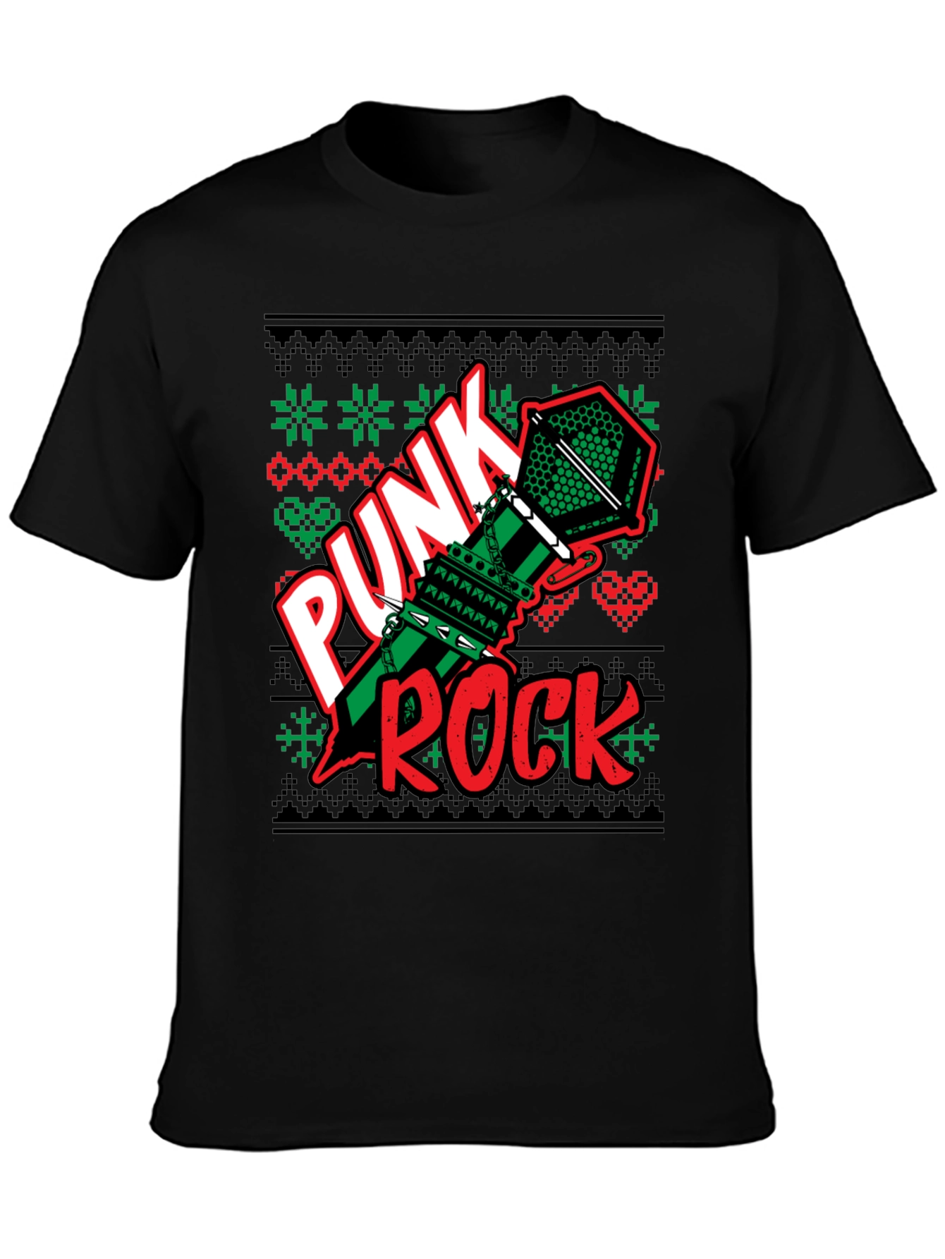 Black Punk Rock Ugly Christmas Sweater T-Shirt view 3