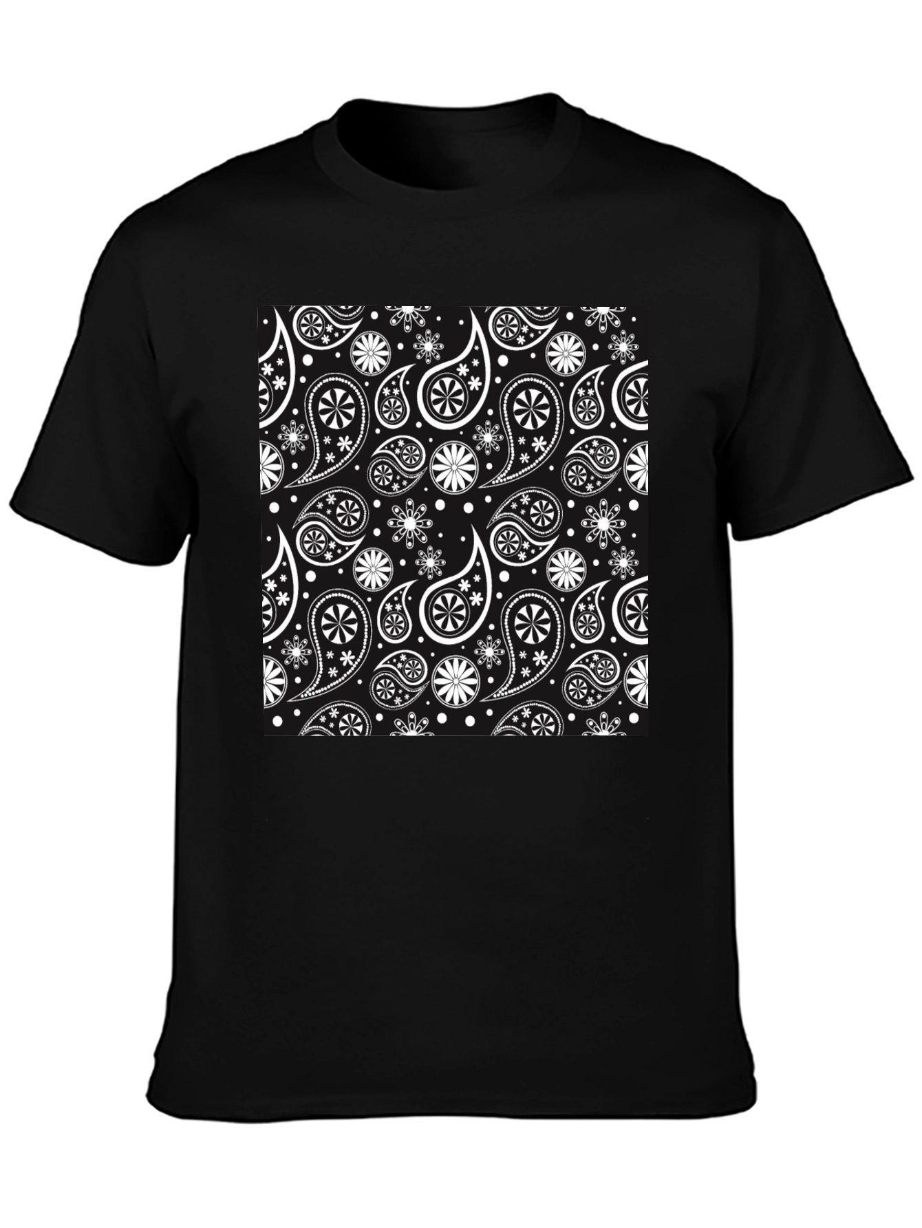 Black Stylish Paisley Patterned Black T-Shirt view 3