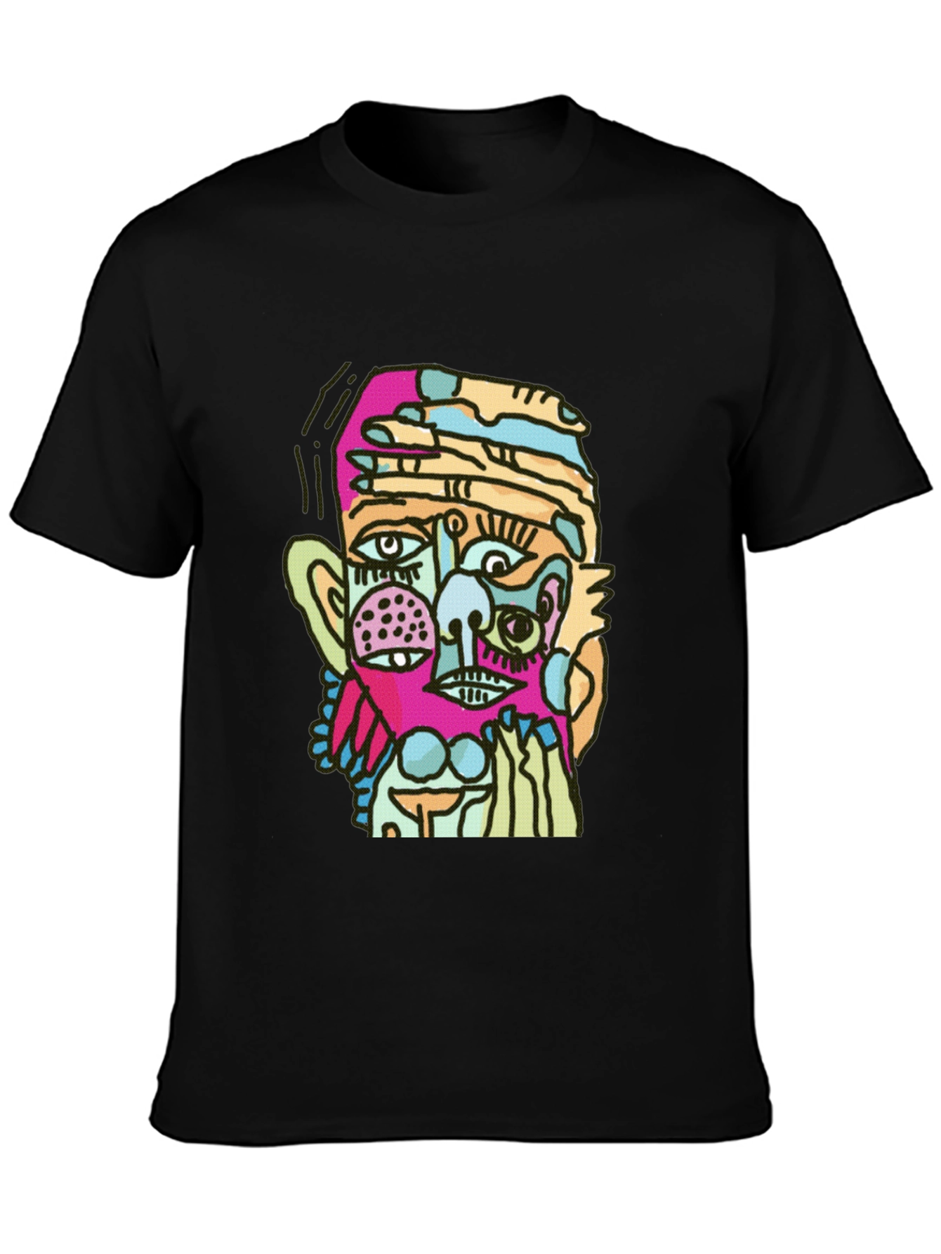Black Abstract Face Graphic Black T-Shirt view 3