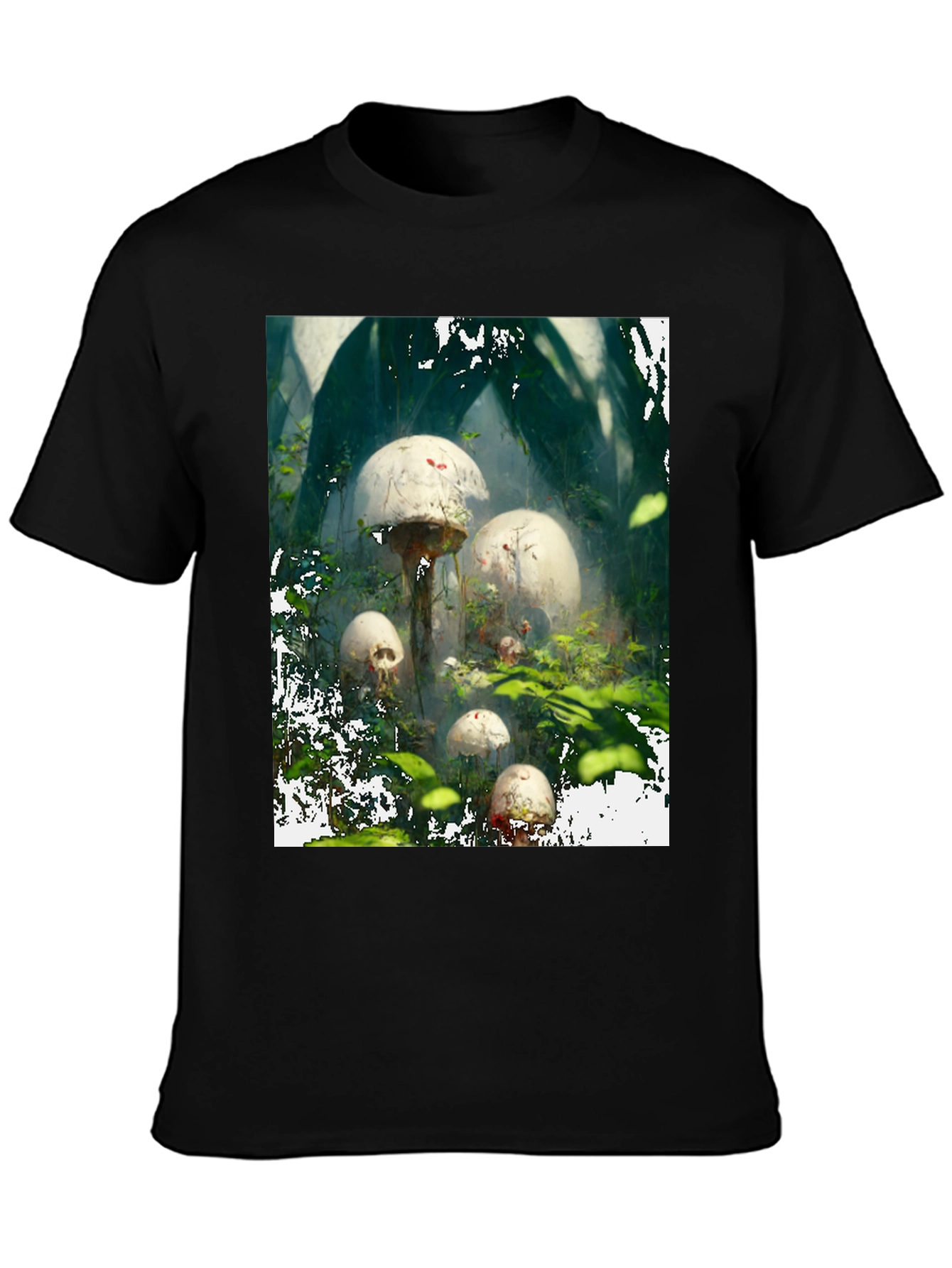 Black Mushroom Skull Forest Tee view 3
