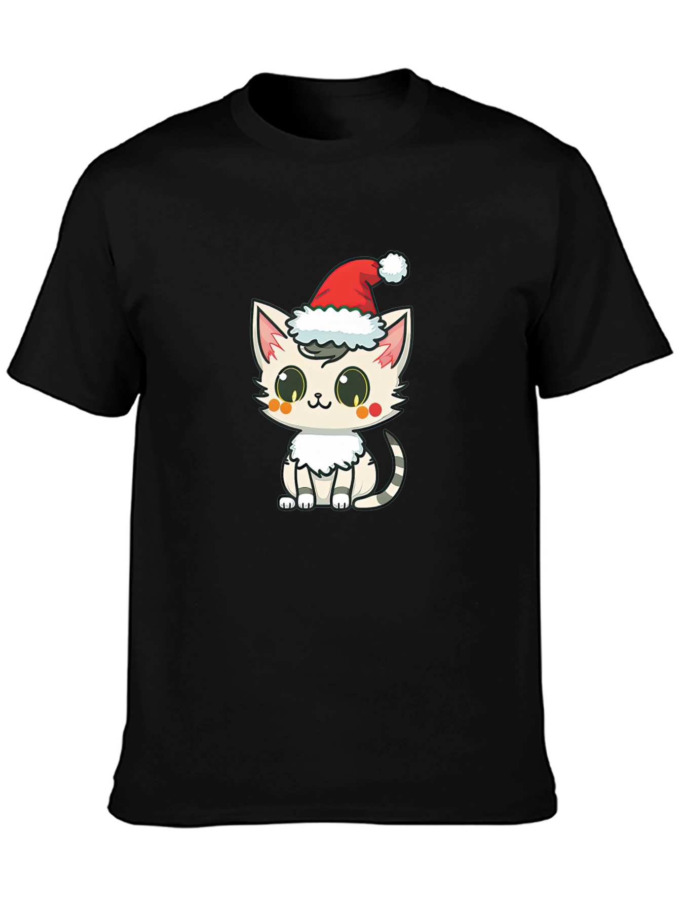 Black Cute Cat in Santa Hat Graphic T-Shirt view 3