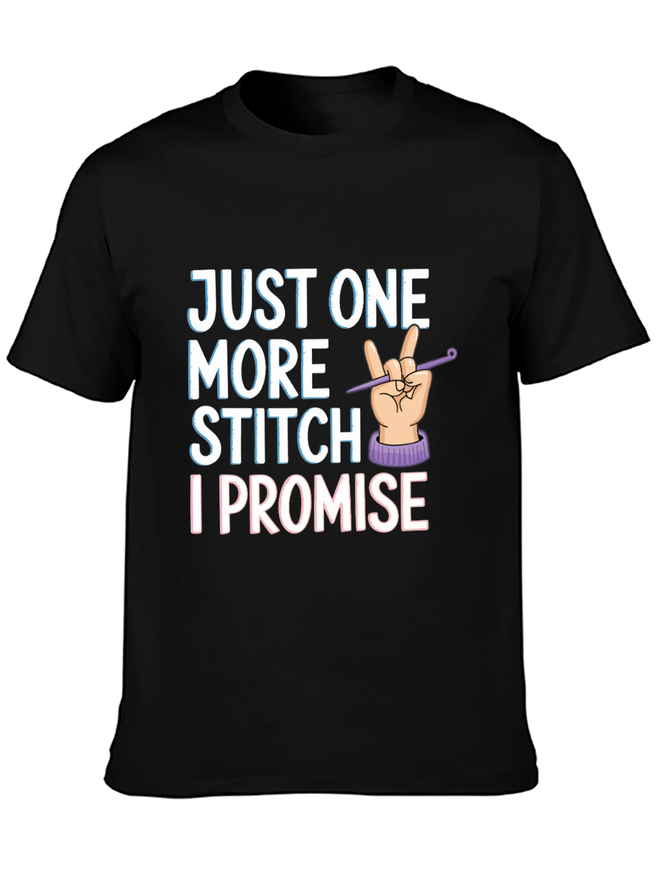 Black Just One More Stitch T-Shirt - Knitting Lover's Tee view 3