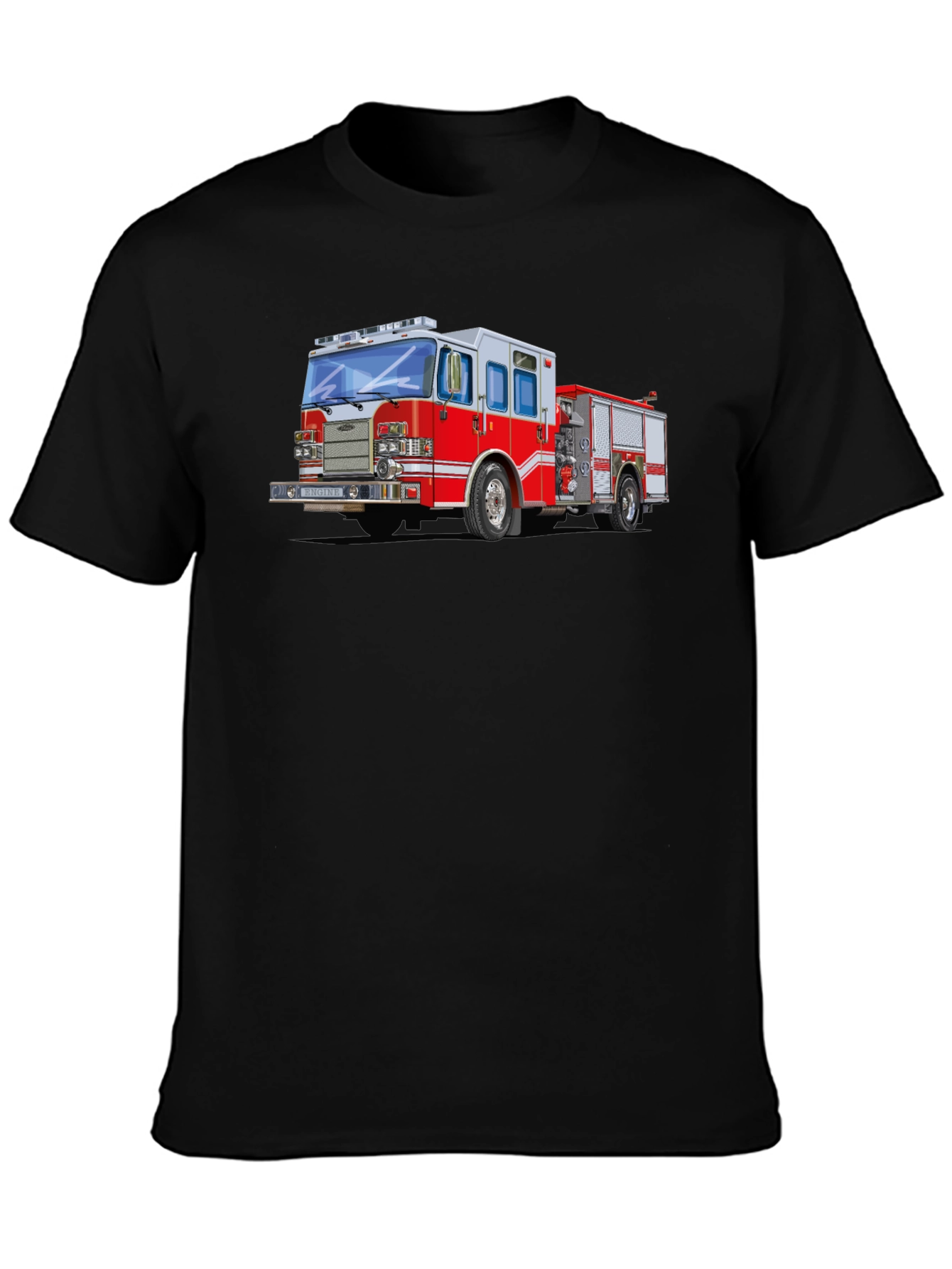 Black Firetruck Graphic Tee - Black Cotton Blend T-Shirt view 3
