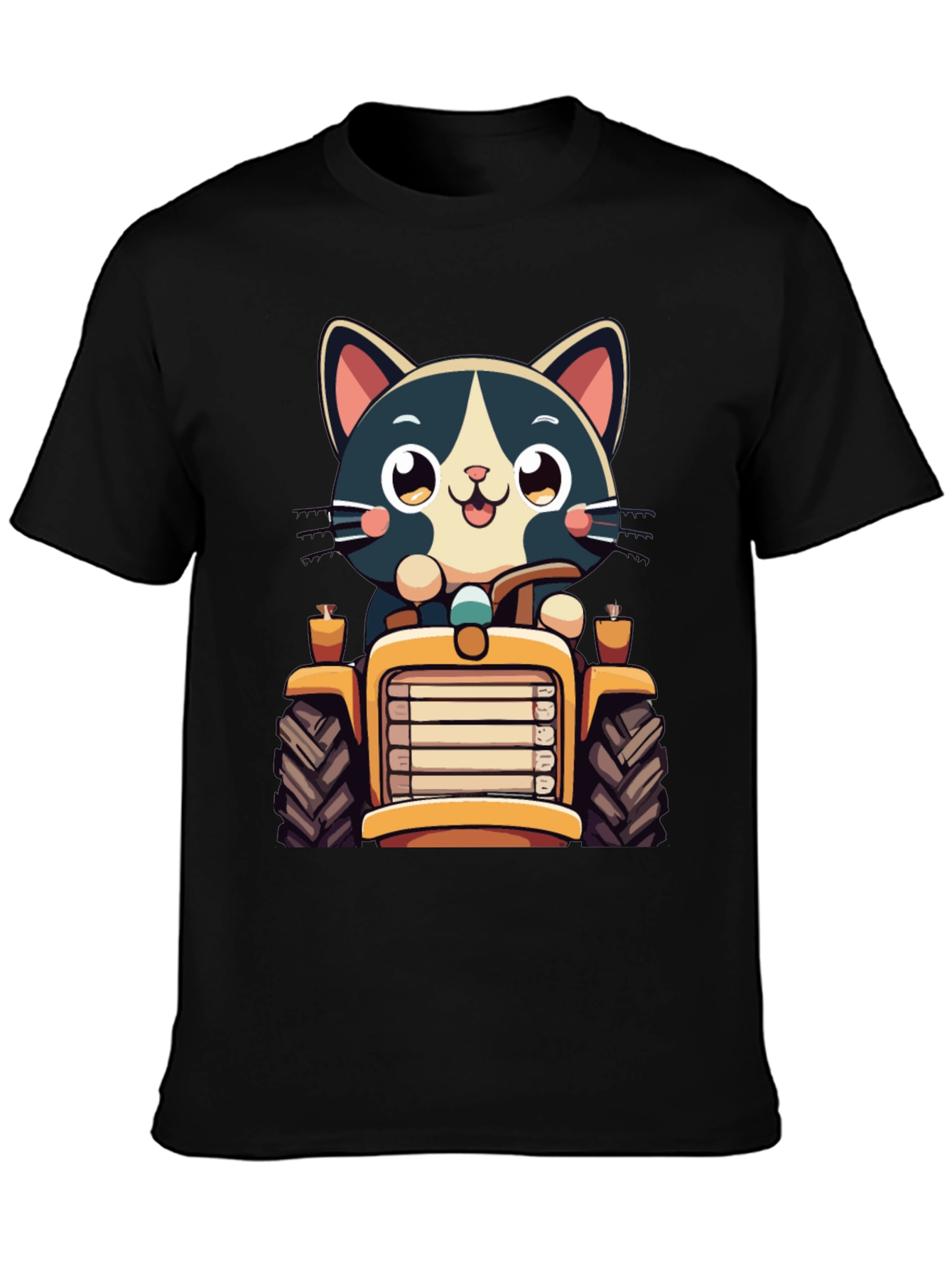Black Cat Driving Tractor T-Shirt view 3