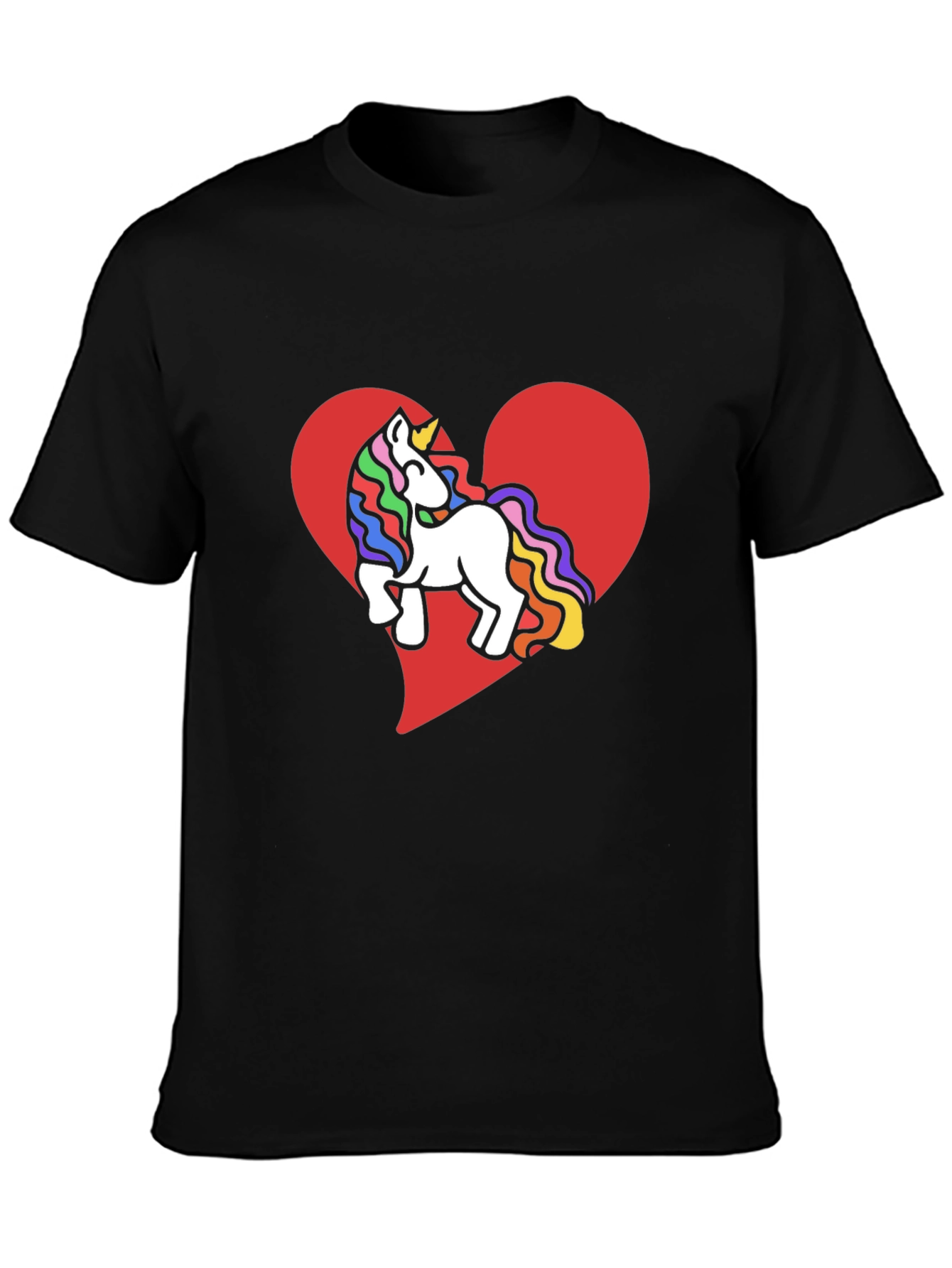 Black Unicorn Heart Tee - Rainbow Mane Graphic T-Shirt view 3