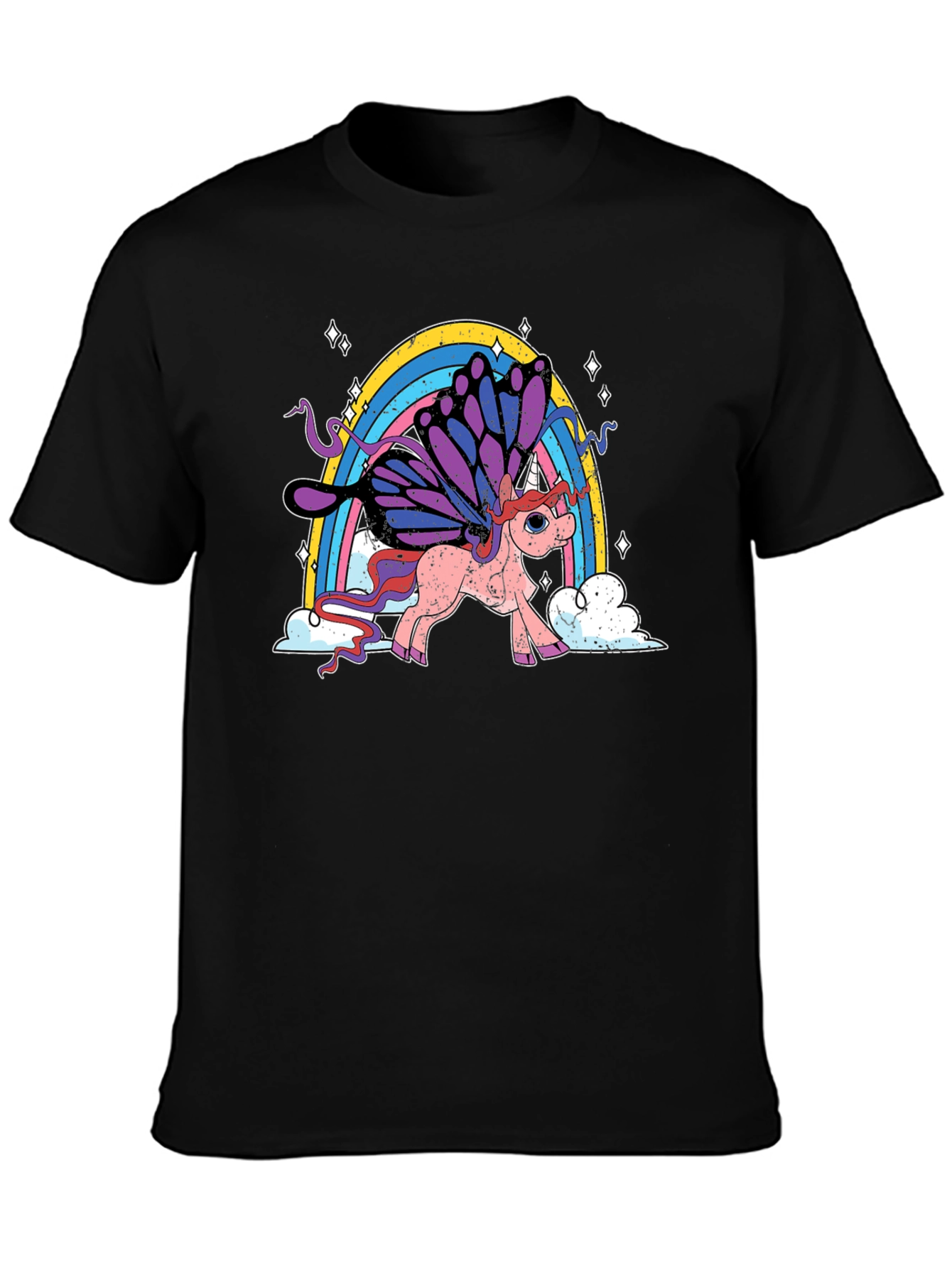 Black Unicorn Rainbow T-Shirt - Magical Butterfly Wings view 3