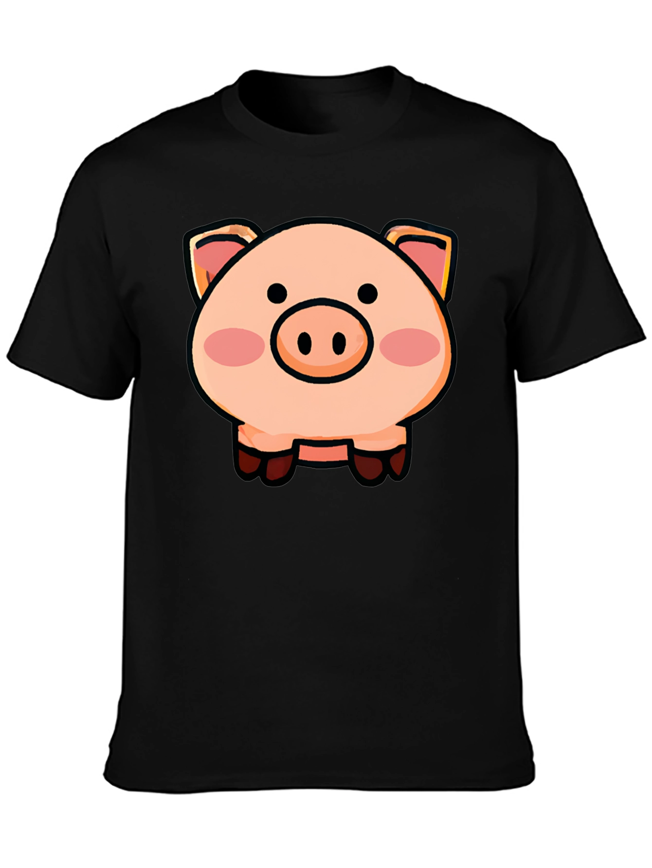 Black Cartoon Pig Graphic Tee - Unisex Black T-Shirt view 3