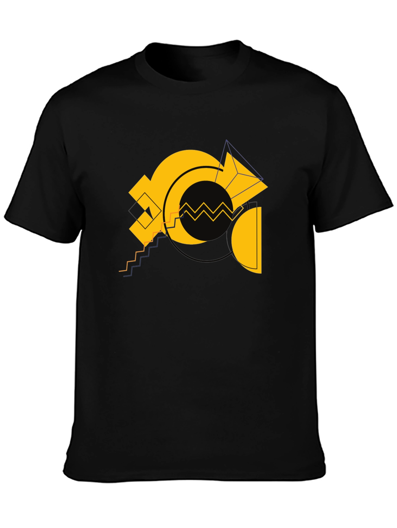 Black Geometric Gold Design Black Cotton T-Shirt view 3