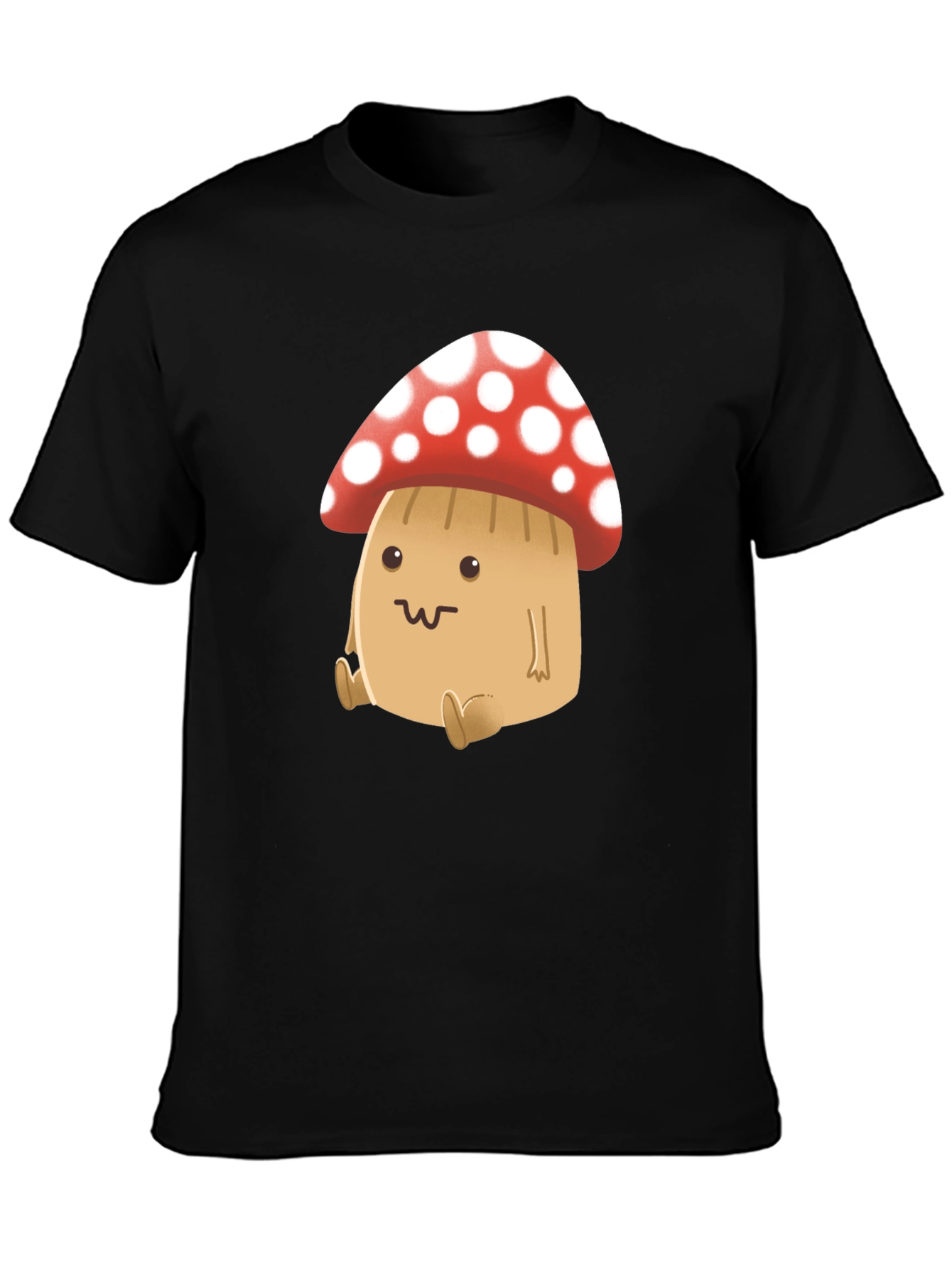 Black Cute Mushroom Graphic Tee - Black view 3