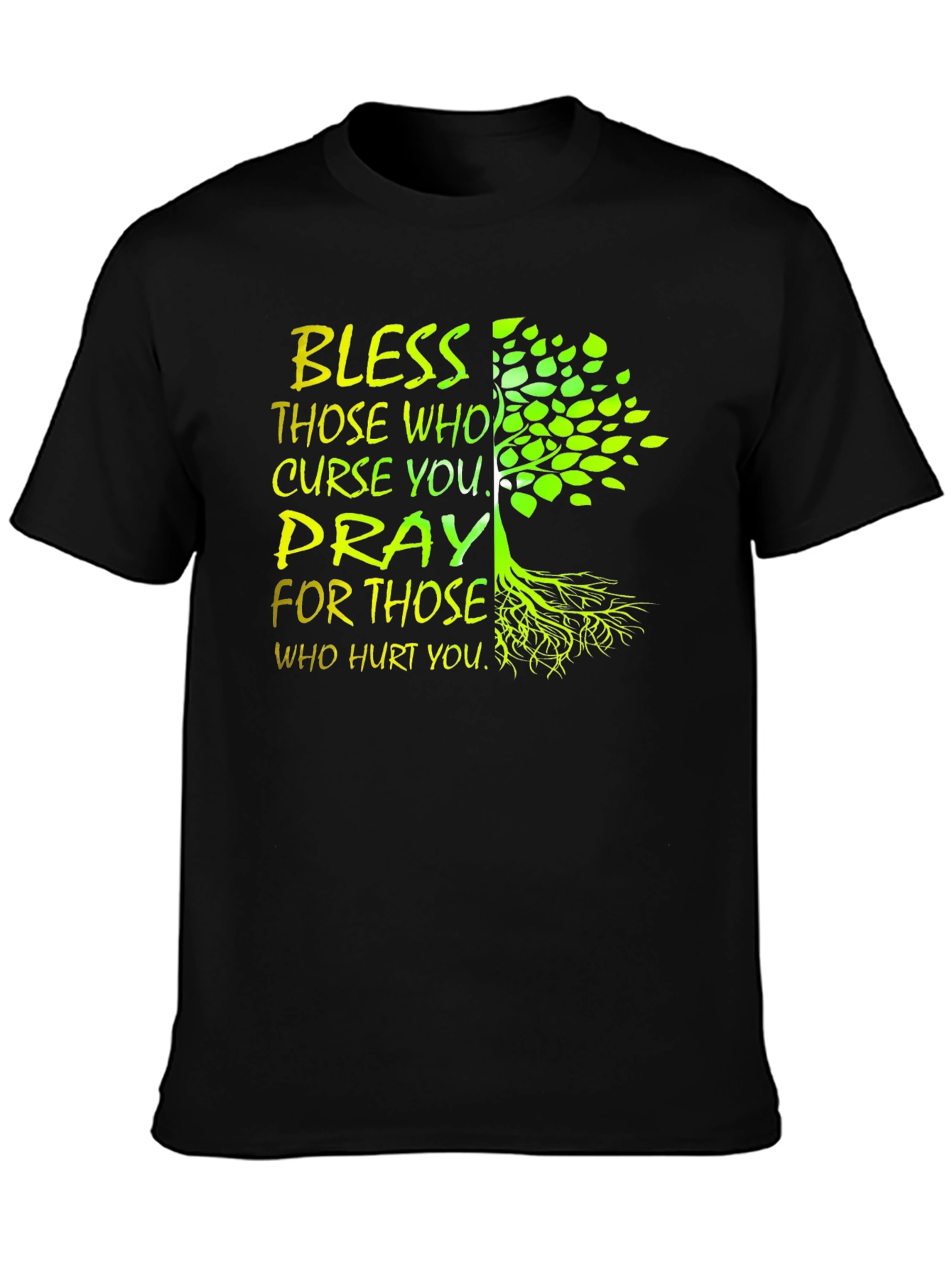 Black Bless & Pray Tree Graphic Black T-Shirt view 3