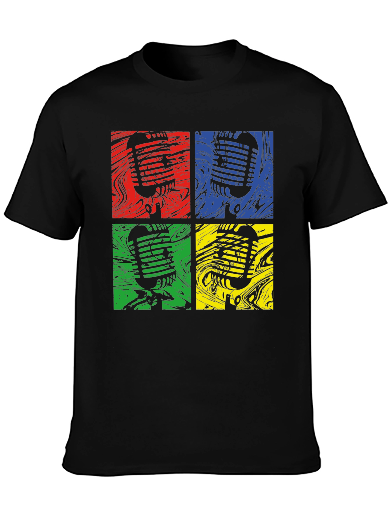 Black Retro Microphone T-Shirt - Pop Art Style, Music Lover Tee view 3