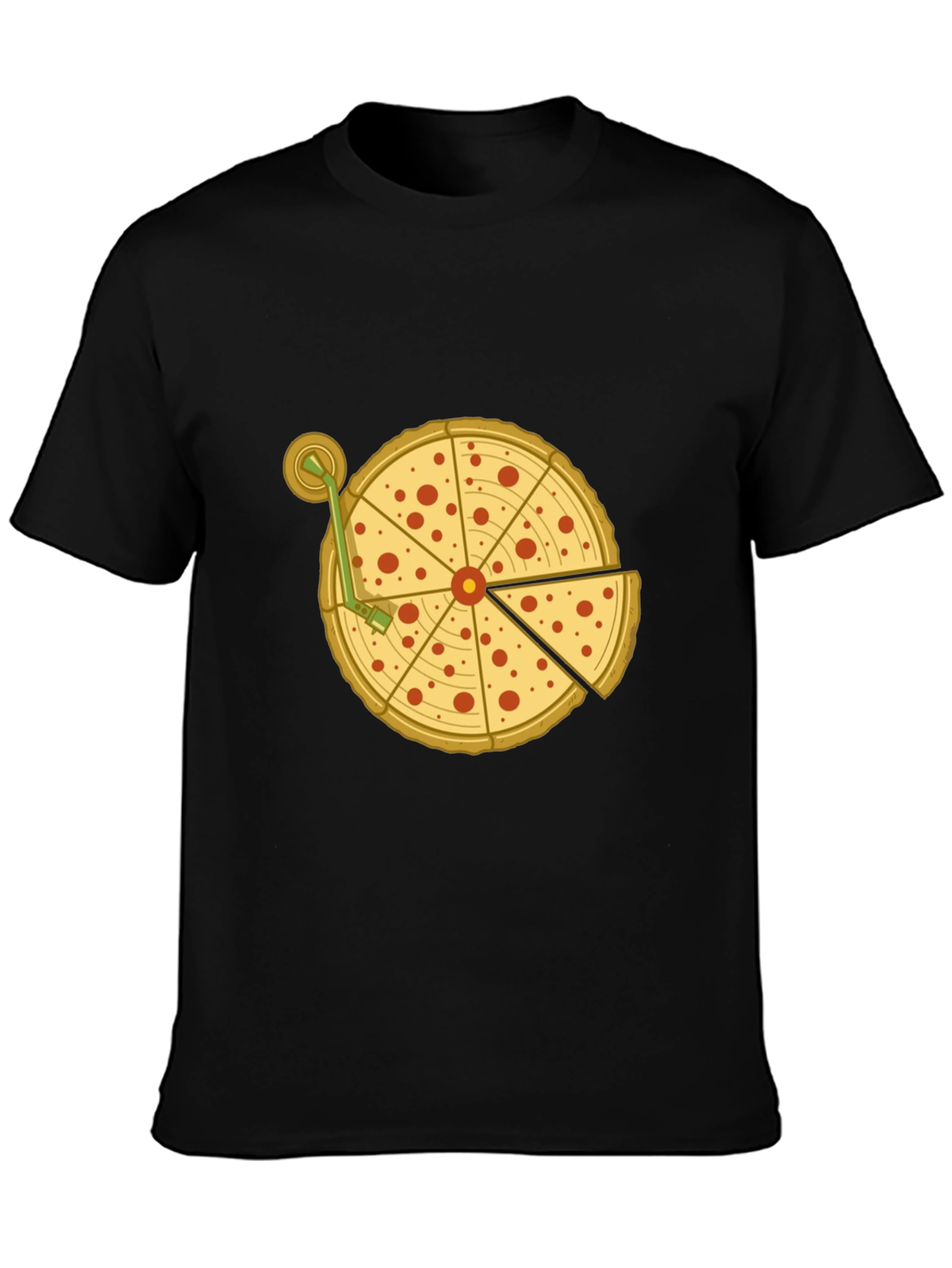 Black Pizza Turntable Graphic Tee - Black Cotton T-Shirt view 3