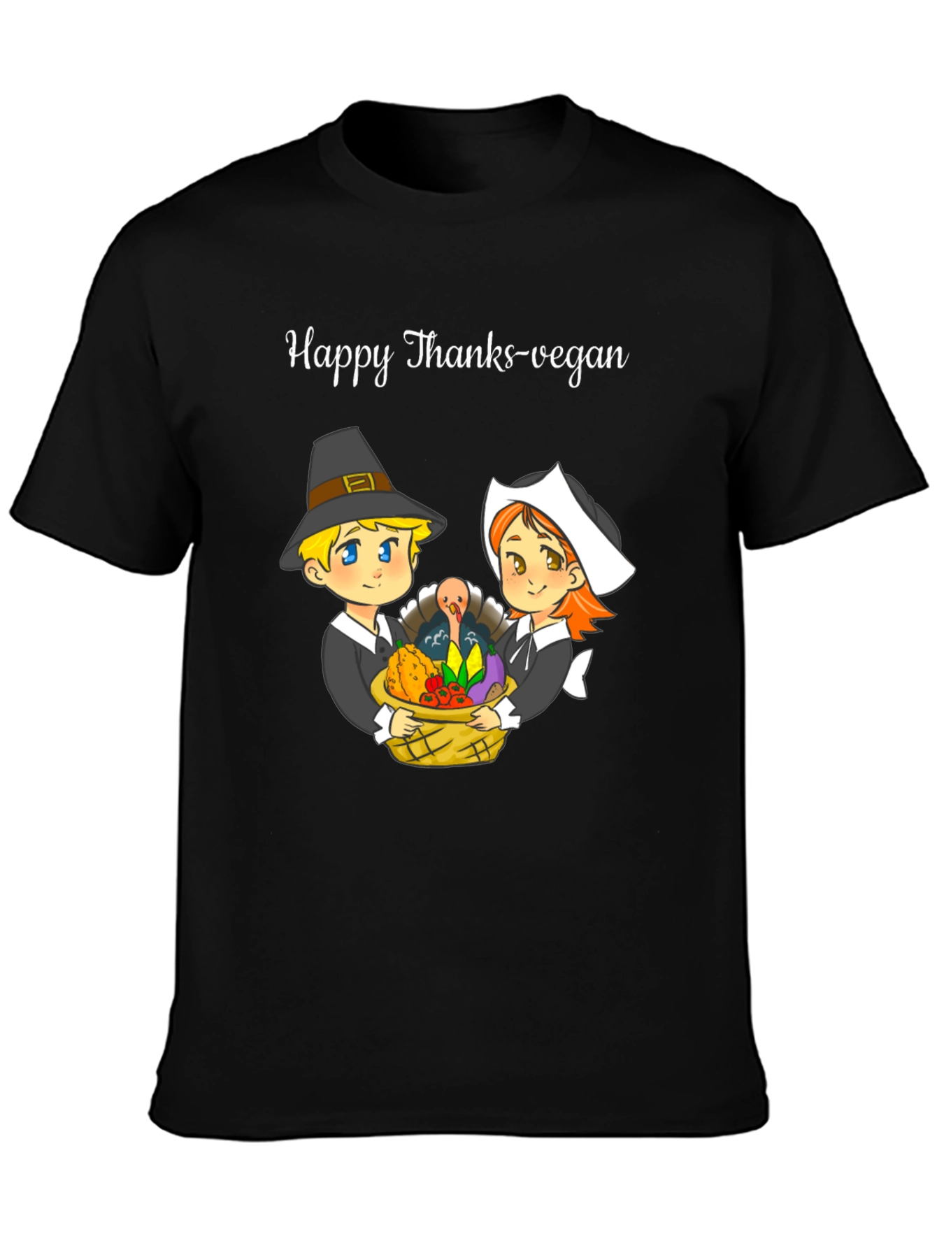 Black Happy Thanks-Vegan T-Shirt view 3