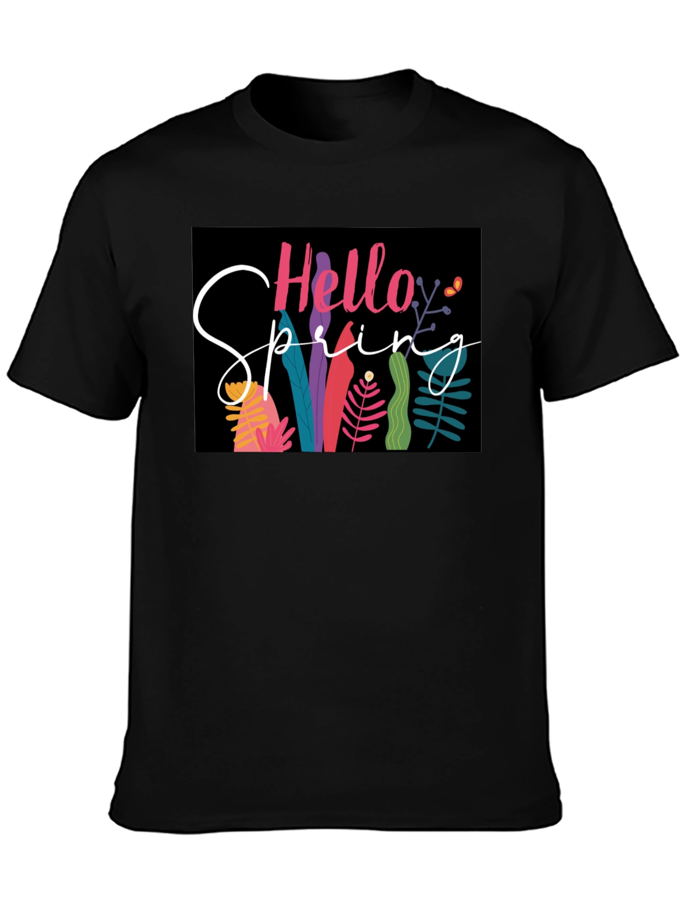 Black Hello Spring Graphic Tee - Black Cotton Casual view 3