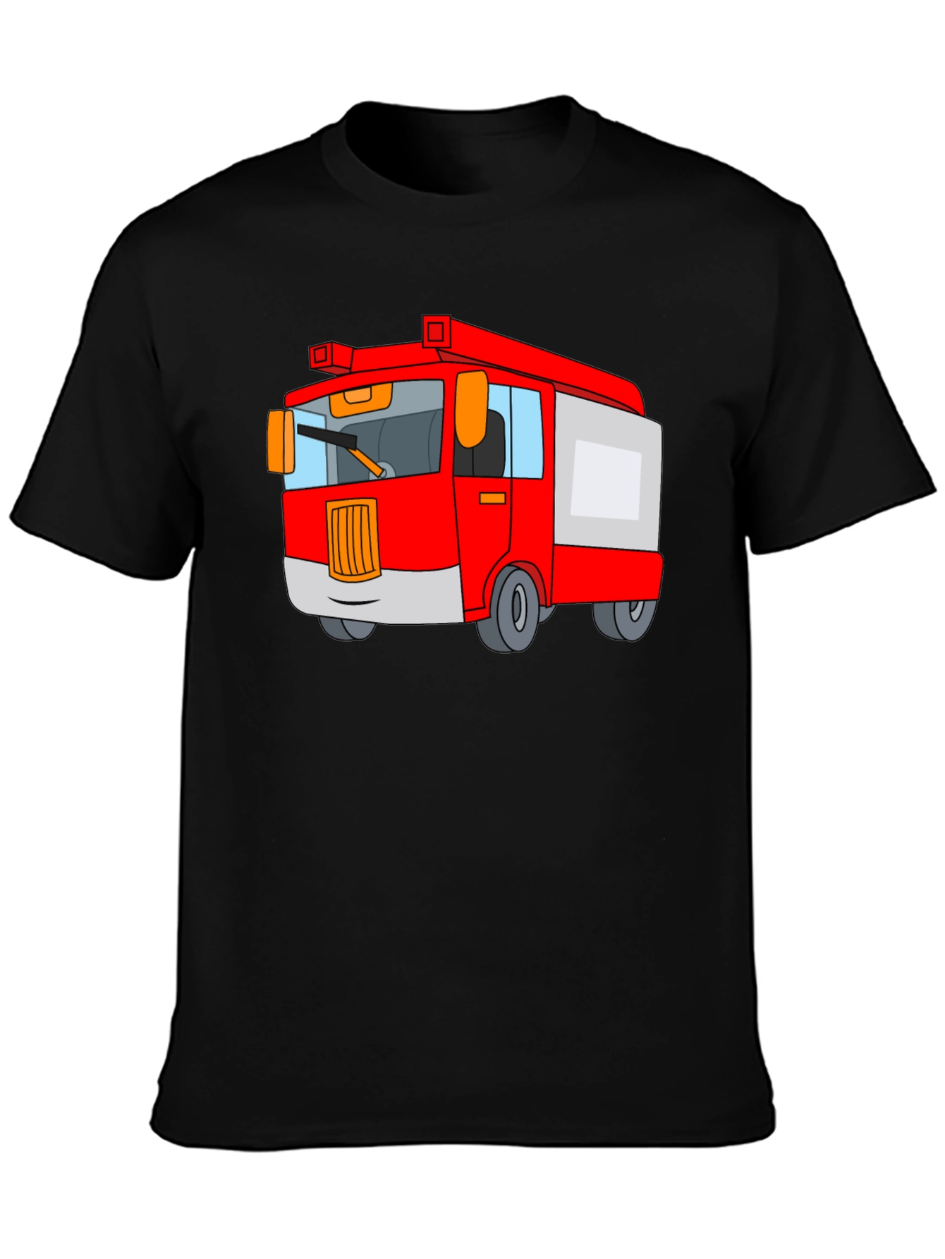 Black Fire Truck Cartoon Graphic Black T-Shirt view 3